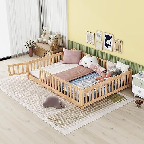 Queen Size Floor Bed with Rails, Montessori Bed Queen Size