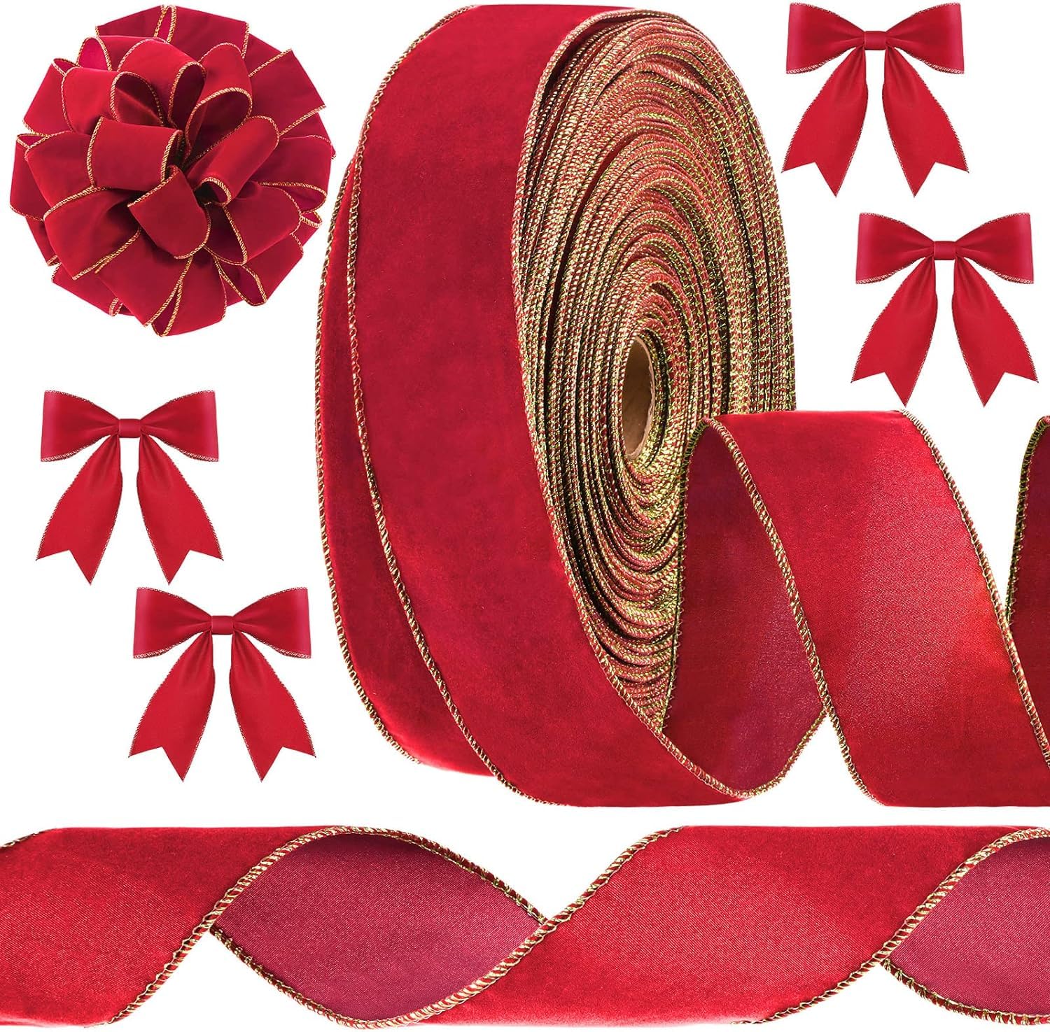Nastro Di Velluto Natalizio Rosso Con Bordo Bianco - 6 Yard X 6.3 Cm, Per Pacchi Regalo, Decorazioni Albero, Fai Da Te