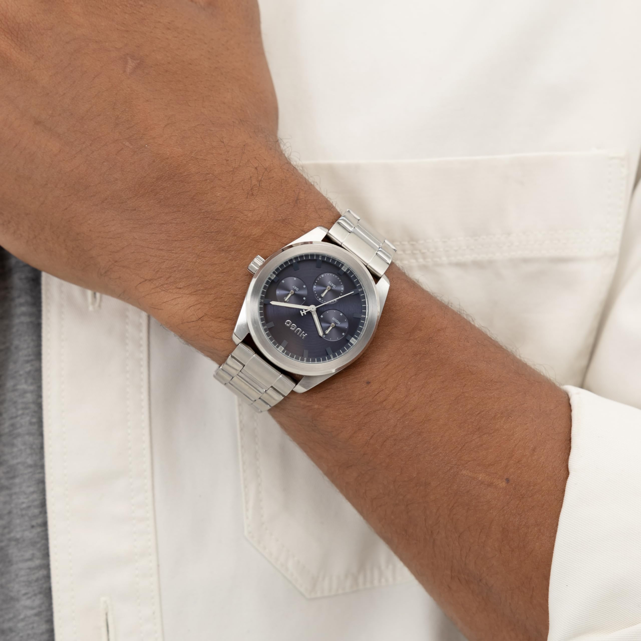 HUGO Herrenuhr #Visit – Quarzuhren Mit Edelstahl- Oder Lederarmband, Wasserdicht, 44 Mm Gehäuse