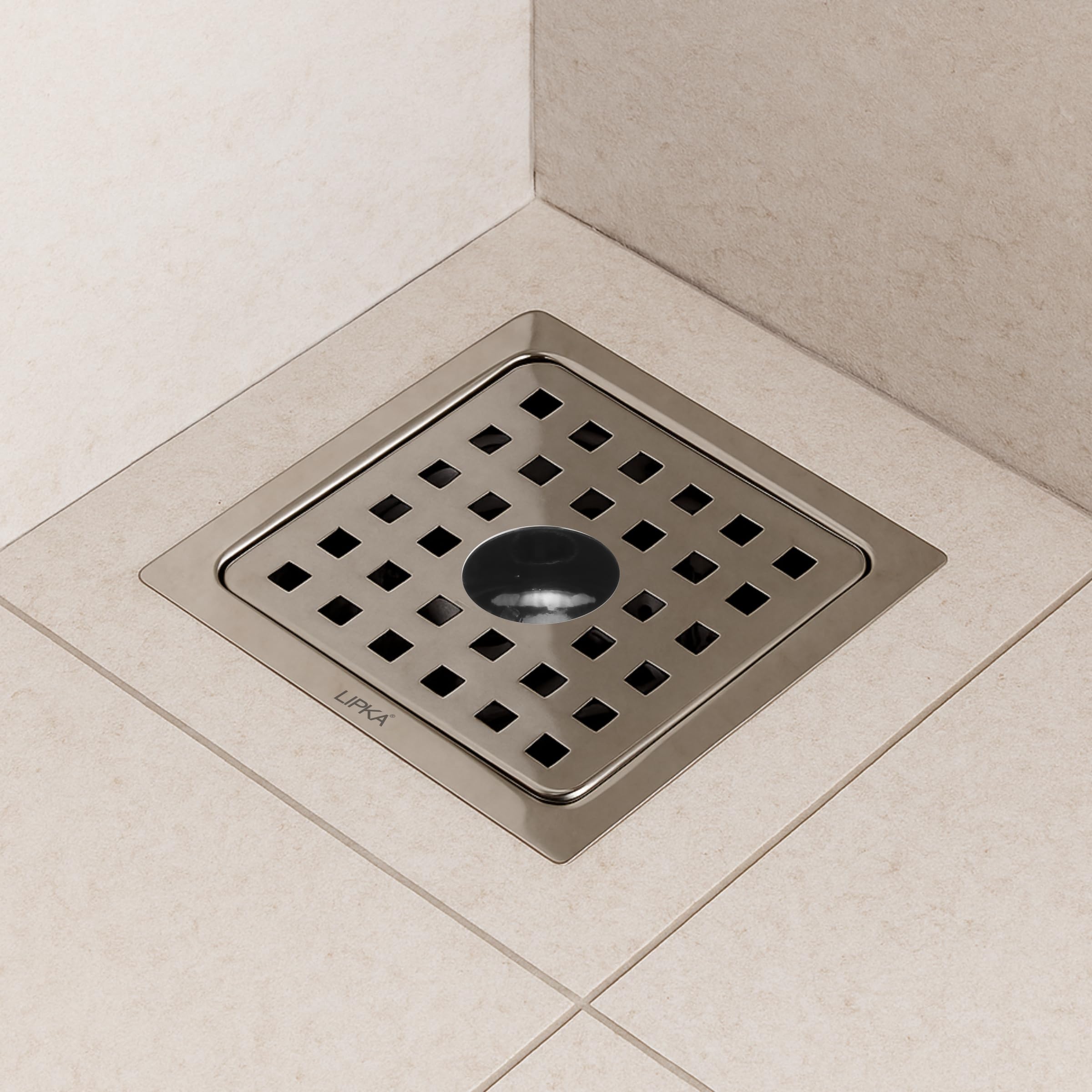 LIPKA 5 x 5 inches YU Square Premium Stainless Steel Floor Water Drain/Plain Floor Drain Jali for Bathroom/Grating Trap Plain Hole Drainer Cover with Lock for Bathroom and Kitchen Silver-image-46