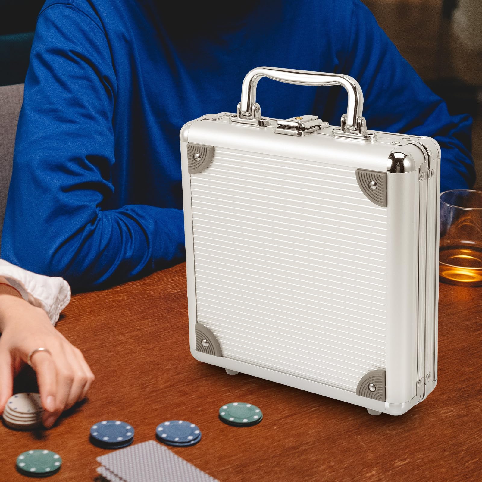 Étui en Alliage pour Jetons de Poker Grosse Capacité Poignée et Fermeture à Boucle, Léger et Facile à Ouvrir, pour Transporter Cartes et Jetons