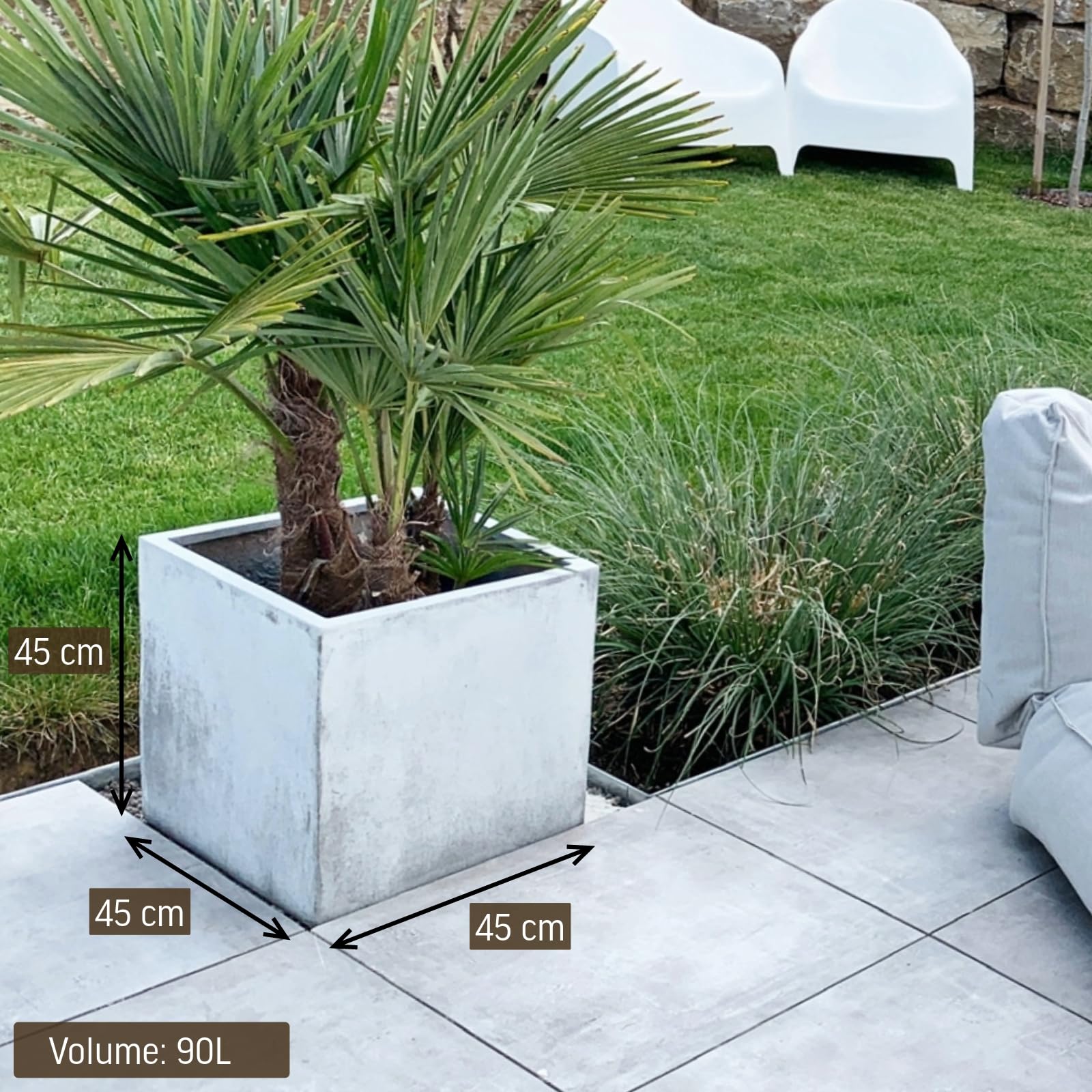 VIVANNO Jardinière en Fibre de Verre - 45x45x45 cm - Design béton Gris - Jardinière carrée pour l'extérieur et l'intérieur