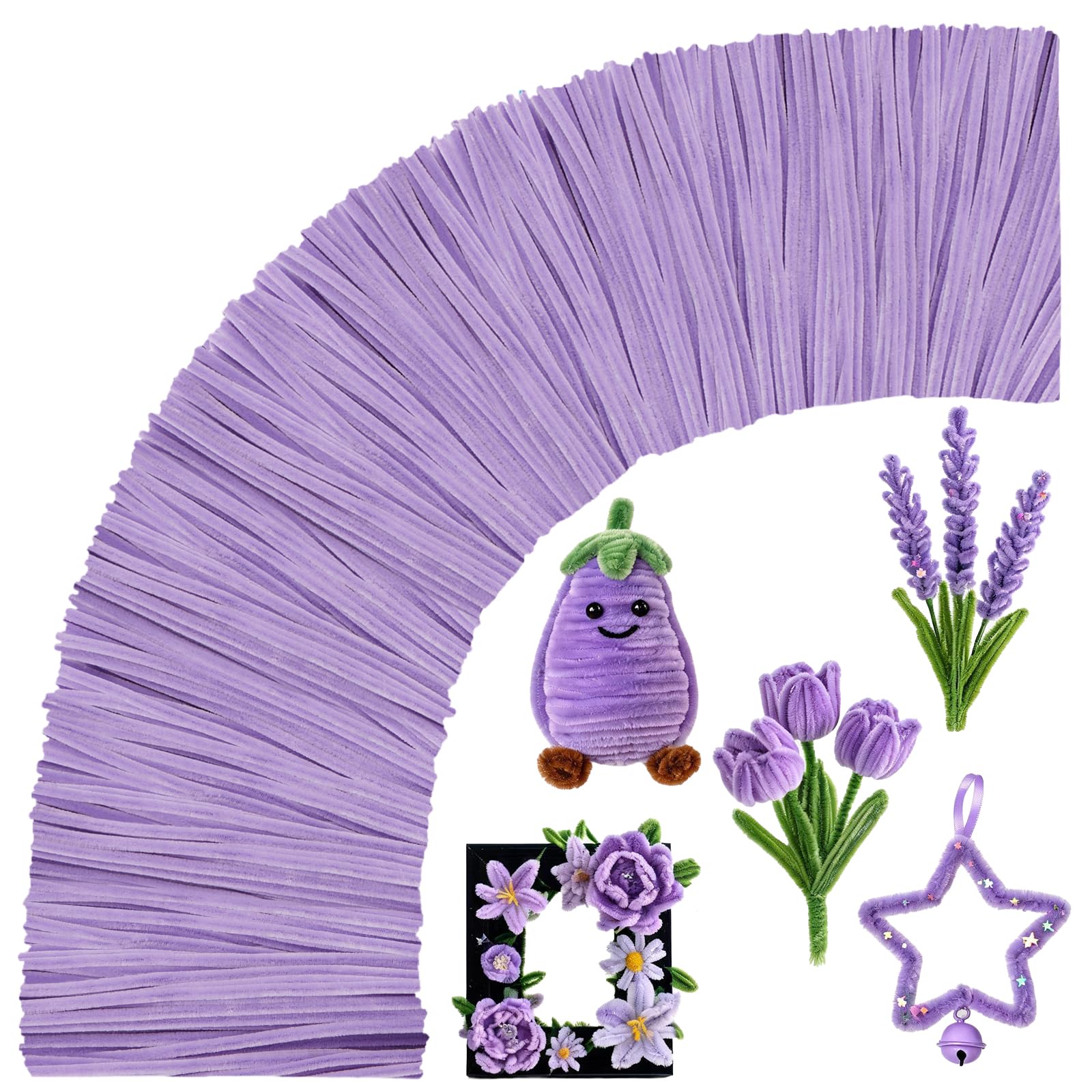 VZF Lovely Light Purple Pipe Cleaners Craft,200pcs Arts Crafts,Chenille Stems Art Supplies for Projects Creative DIY Room Decor,Christmas Decorations,Teen Girl Gifts Trendy Stuff,Halloween Gifts