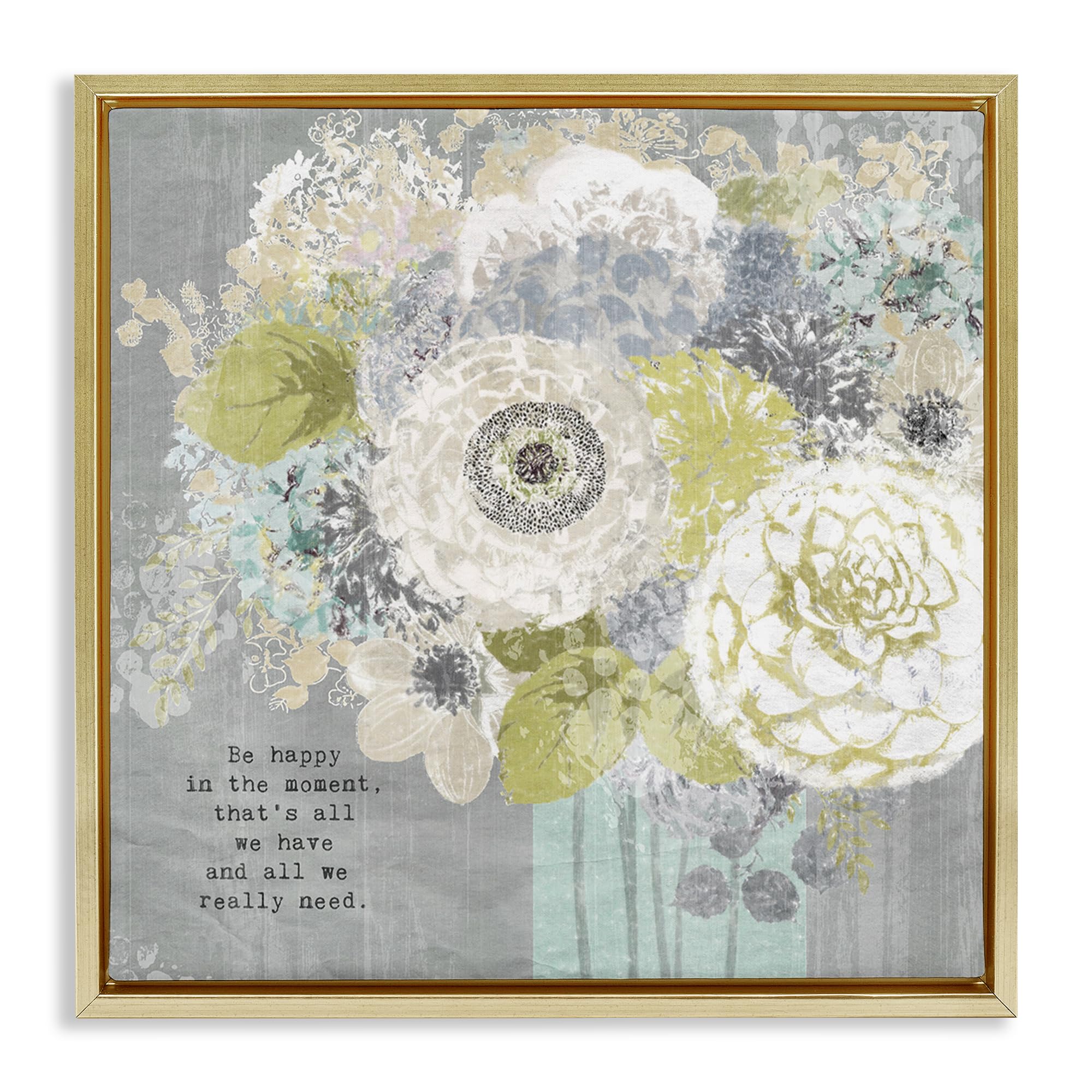 Stupell Industries Metallic Gold (Matte) Floral Inspirational Serenity, 17 X 17 Inch Canvas In Floater Frame