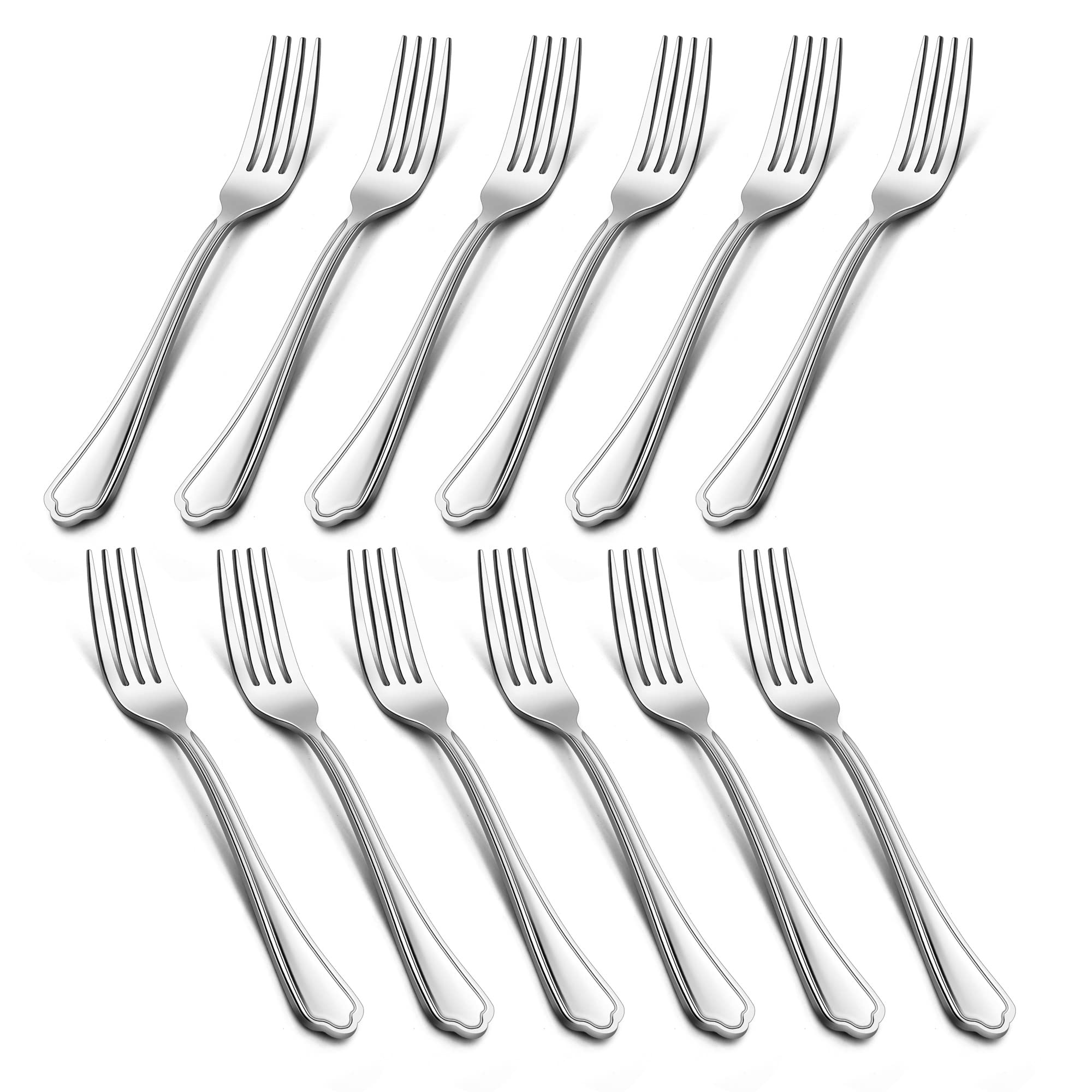LIANYU Salad Forks Set of 12, 6.7 Inches Stainless Steel Appetizer Dessert Forks Silverware, Scalloped Edge, Dishwasher Safe