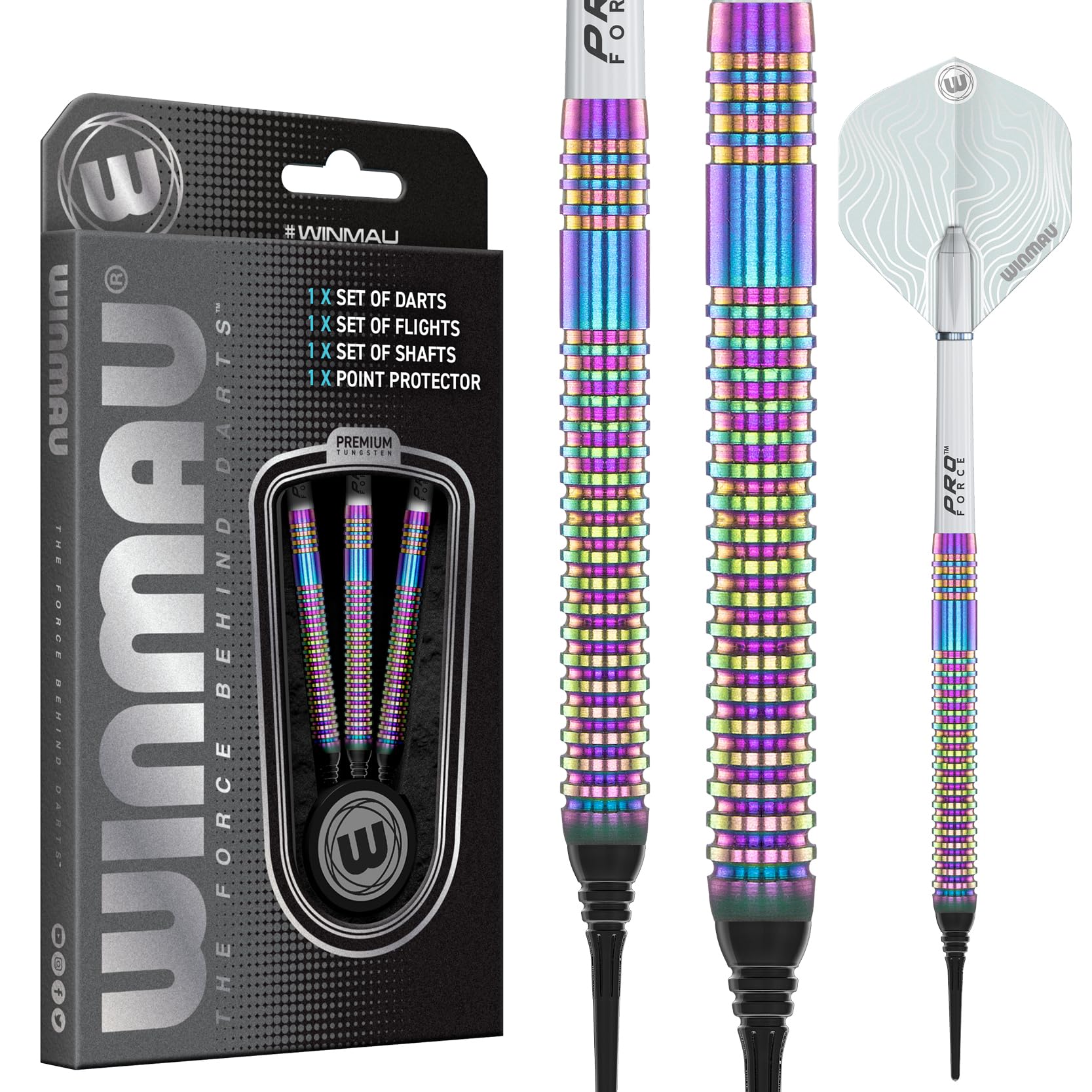 Winmau Darts Solaris Urban 19g Barrel / 21g Full Weight Professional Tungsten Softip Darts Set with Flights and Shafts (Stems)