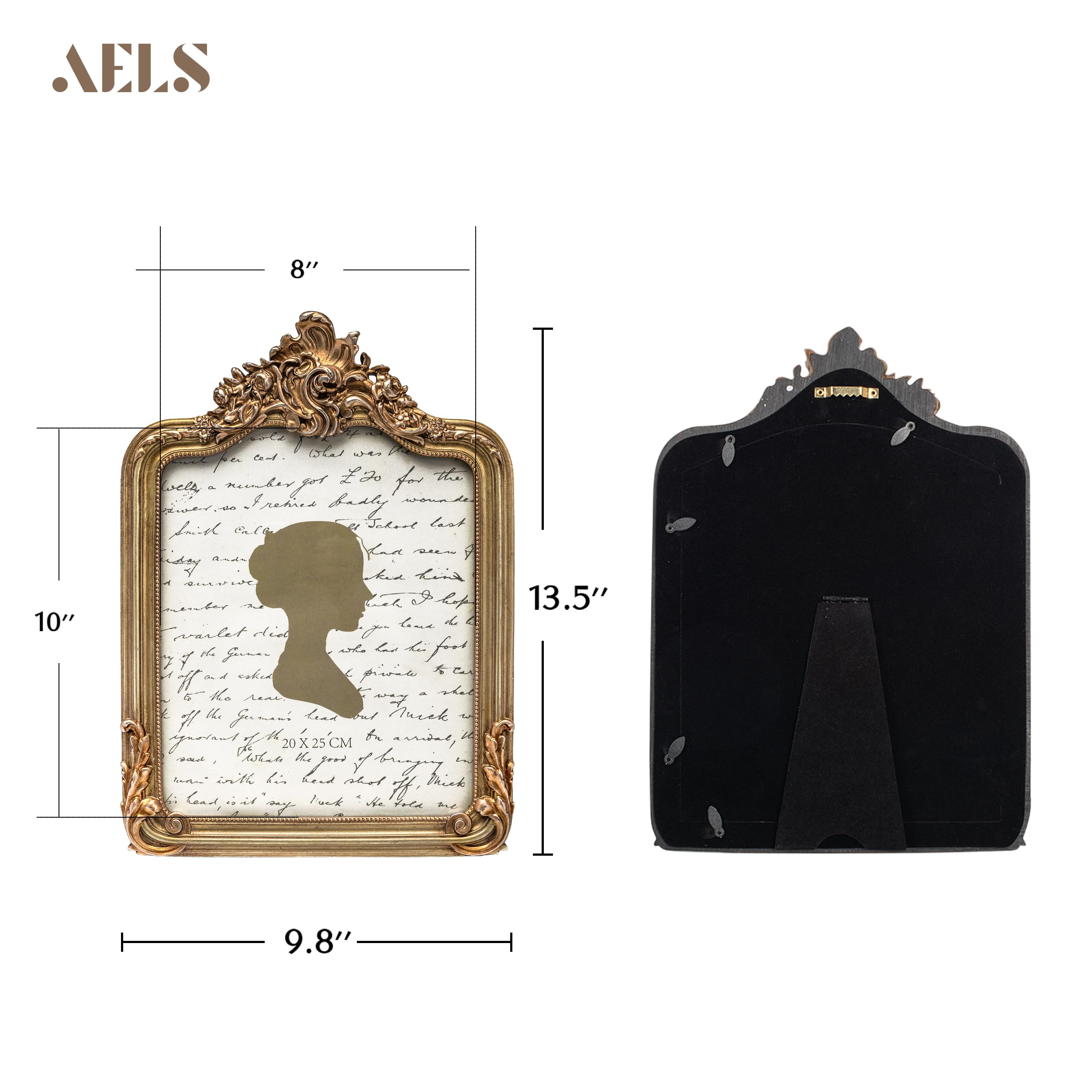 AELS Ramka na zdjęcia w stylu vintage, elegancka antyczna ramka na zdjęcia ze szklanym przodem, ekspozycja na zdjęcia, wisząca na ścianie, pomysły na prezent, złota