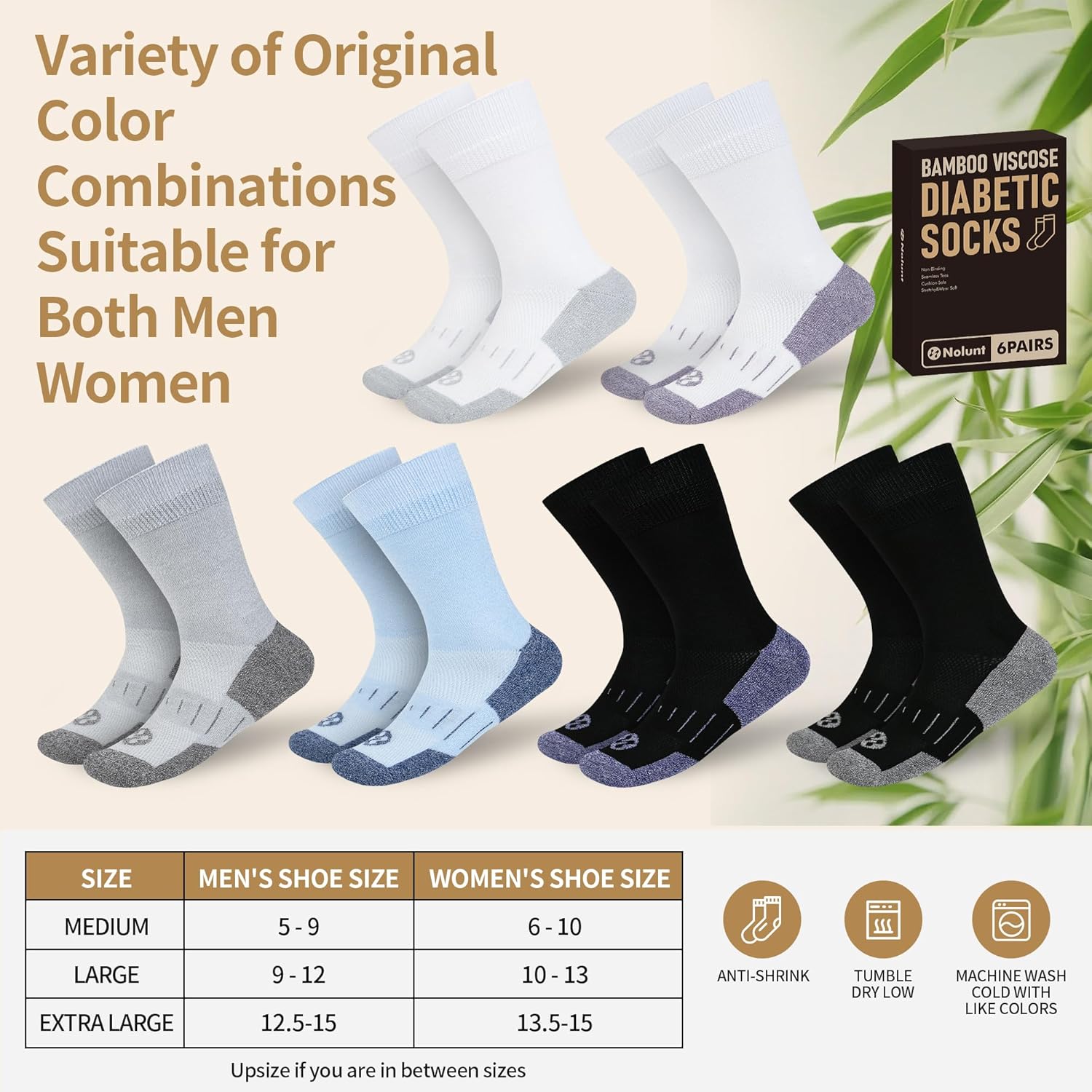 Diabetic Socks for Men,6 Pairs Crew Mens Diabetic Neuropathy Socks for Men Size 9-11/10-13/13-15 - Image 5
