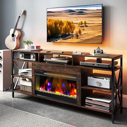 Miniatura 24 de TC-HOMENY Soporte de TV de 60 pulgadas con chimenea eléctrica de 27.5 pulgadas, consola de TV con regleta de alimentación para televisores de hasta