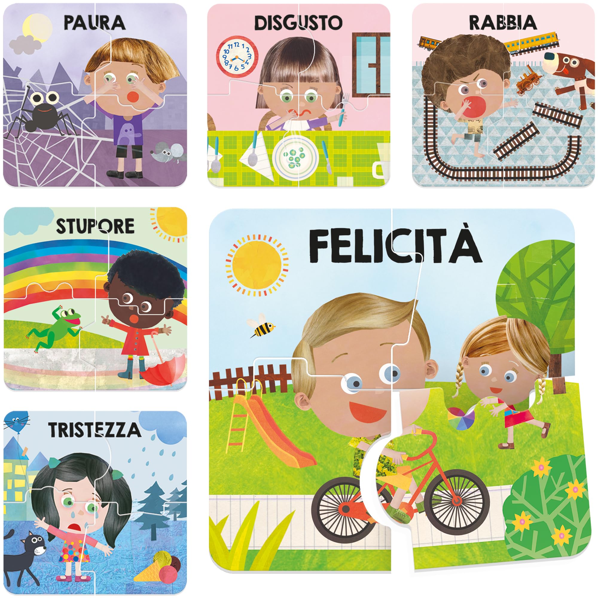 Headu - Primi Incastri Emozioni - Manualità e Curiosità per i più Piccoli, per Bambini 1-4 Anni, Un Gioco Educativo Made in Italy