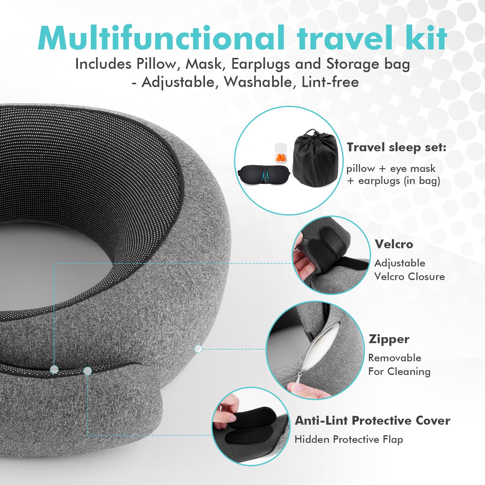 Proglobe Houtskool Zwart Memory Foam Reisnekkussen voor Vliegtuigen, Compact Vliegtuigkussen voor Lange Vluchten met Zachte Kinondersteuning en Compressietas, Comfortabel Lichtgewicht Proglobe Houtskool Zwart Memory Foam Reisnekkussen voor Vliegtuigen, Compact Vliegtuigkussen voor Lange Vluchten met Zachte Kinondersteuning en Compressietas, Comfortabel Lichtgewicht