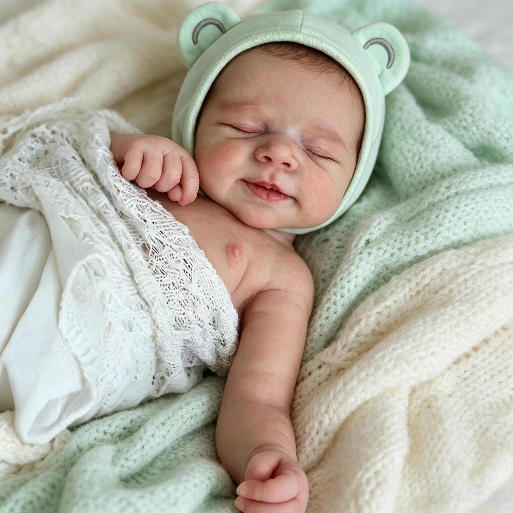 Zero Pam Bebe Reborn Silicone Corpo Completo con Occhi Chiusi 45 CM,Bebe Reborn Bambino con Capelli, Bambole Reborn Silicone Corpo Intero Morbido Anatomicamente Corretto
