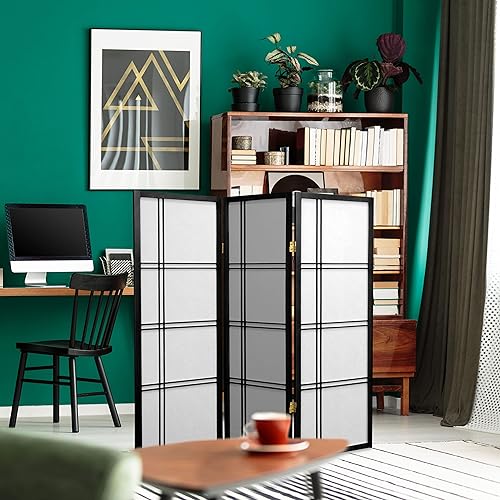 Pantalla Shoji de doble cruz corta de 4 pies - Negro - 3 paneles