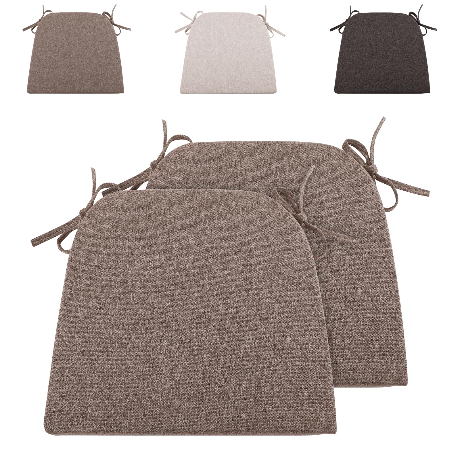 RUIXUAN Lot de 2 coussins de chaise - 43 x 41 cm - Pour l'extérieur - Avec rubans - Marron gris