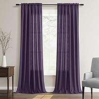 Vista 99 de Guken - Cortinas de lino negro de 108 pulgadas de largo para sala de estar, dormitorio, juego de 2 paneles, bolsillo para barra, cortinas