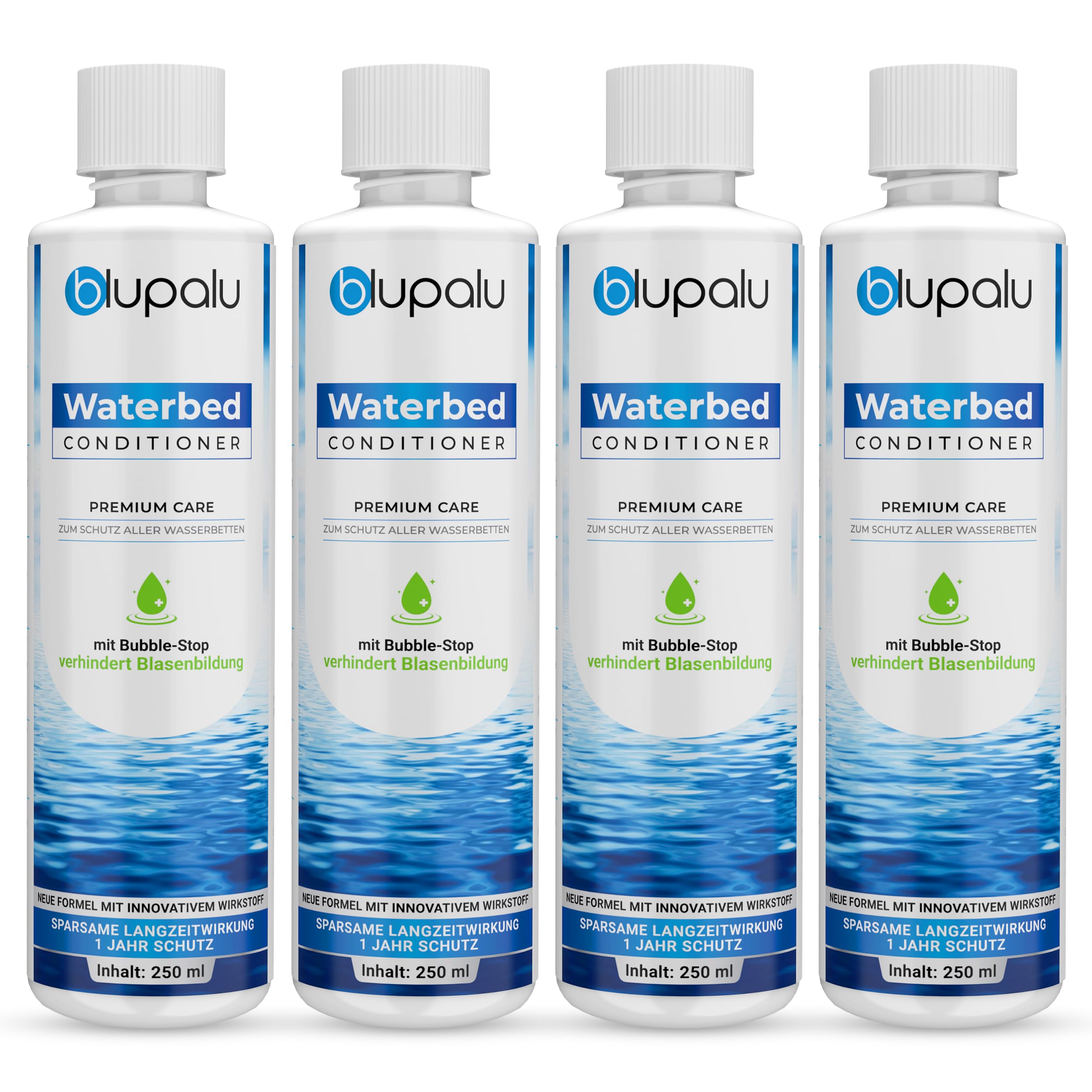 Wasserbett Conditioner Premium Care – 4x 250ml – Wasserbetten Konditionierer gegen Gerüche & Algen, Pflege für alle Wassermatratzen & Systeme aller bekannten Hersteller