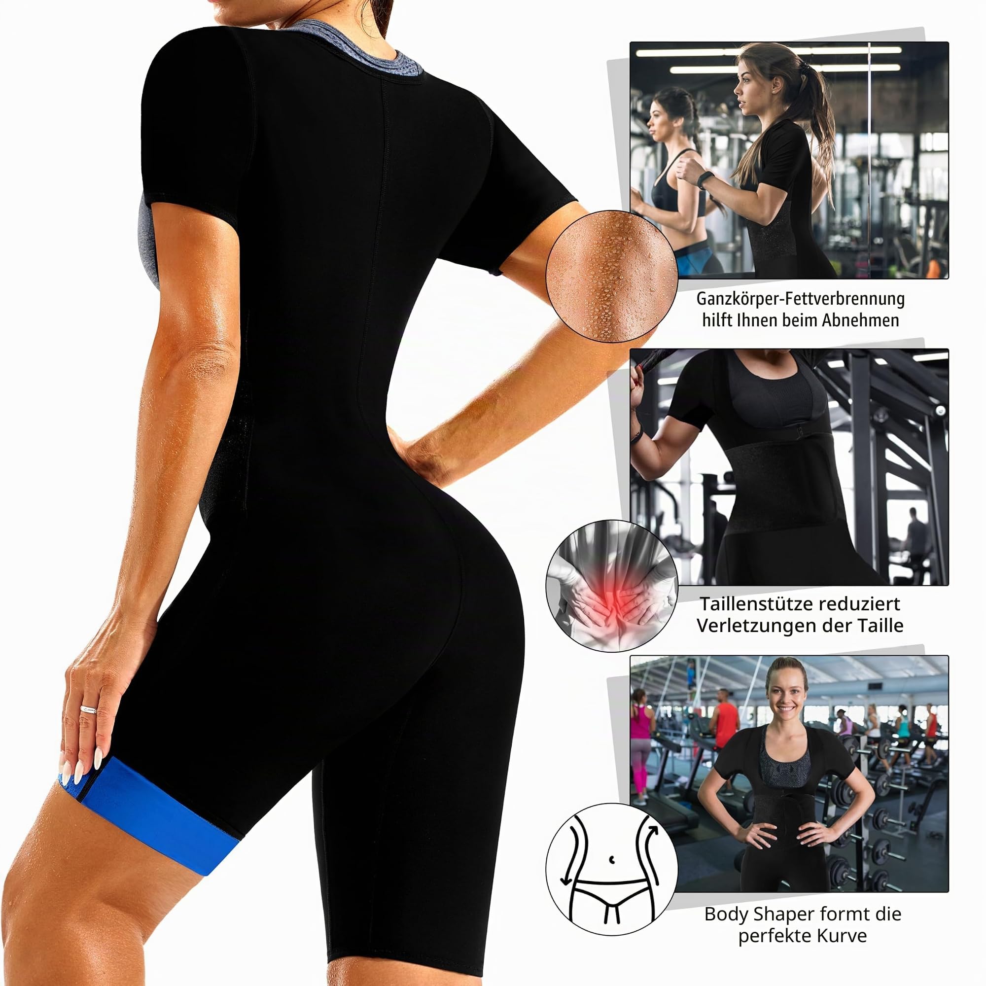 Sauna Anzug für Frauen Schweißanzug Taille Trainer für Gewichtsverlust 4 IN 1 Abnehmen Ganzkörper Shaper Sauna Jumpsuit Workout Weste mit Shorts