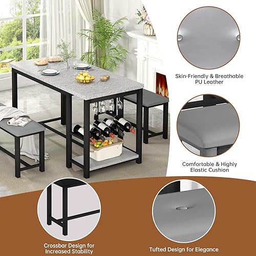 Miniatura 4 de Recaceik Juego de mesa de comedor para 2-4 personas, juego de mesa de comedor con estante para vino y soporte para copas de vino y estantes de