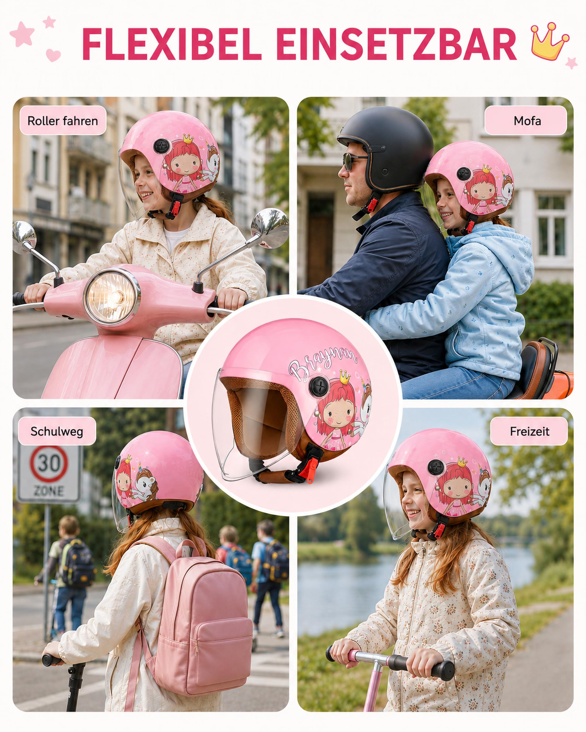 Dziecięcy kask motocyklowy z osłoną przeciwsłoneczną, dla dziewcząt, na skuter, chłopca, szybkie zapięcie, torba, 48-55 cm, dla dzieci w wieku 5-12 lat