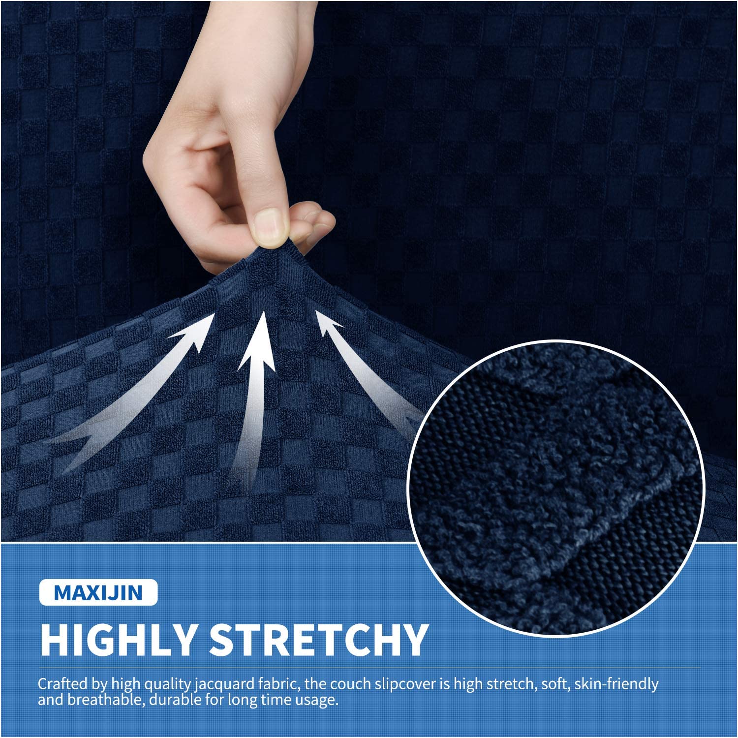 MAXIJIN Oversized Recliner Covers That Stay in Place 4 Pieces Stretch Large Recliner Chair Covers Jacquard Dogs Cats Proof Reclining Slipcovers with Elastic Bottom (XL Recliner, Navy Blue)