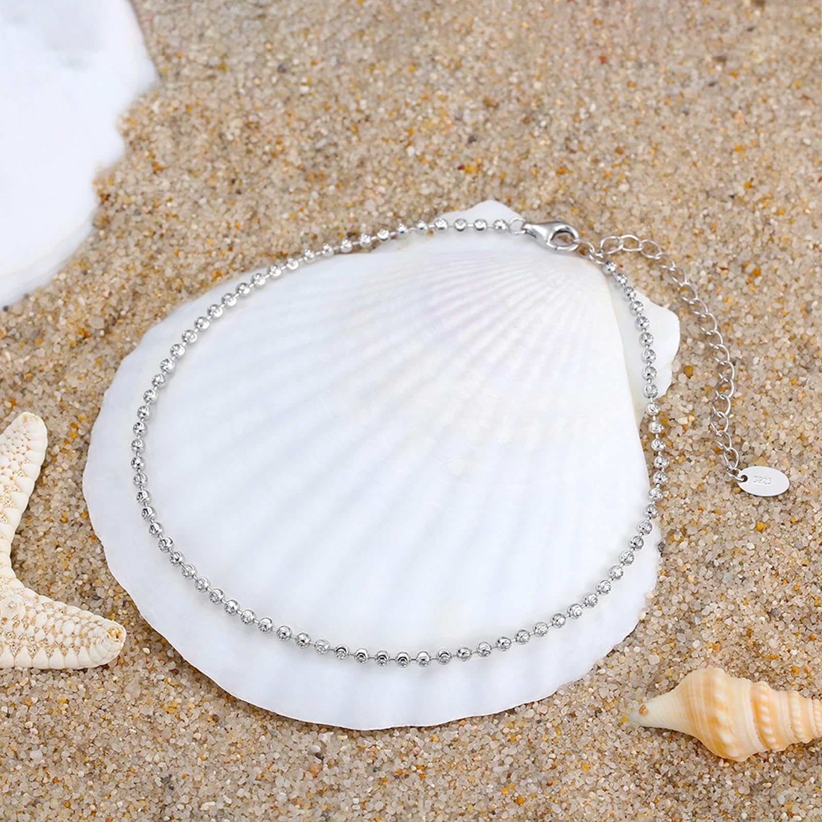 Cavigliera Argento 925 Donna, Cavigliera Donna Estiva Perline 2MM Argento, Regolabile Fino a 27 cm - Bracciali alla Caviglia da Spiaggia Piede Catena Cavigliere per Donne