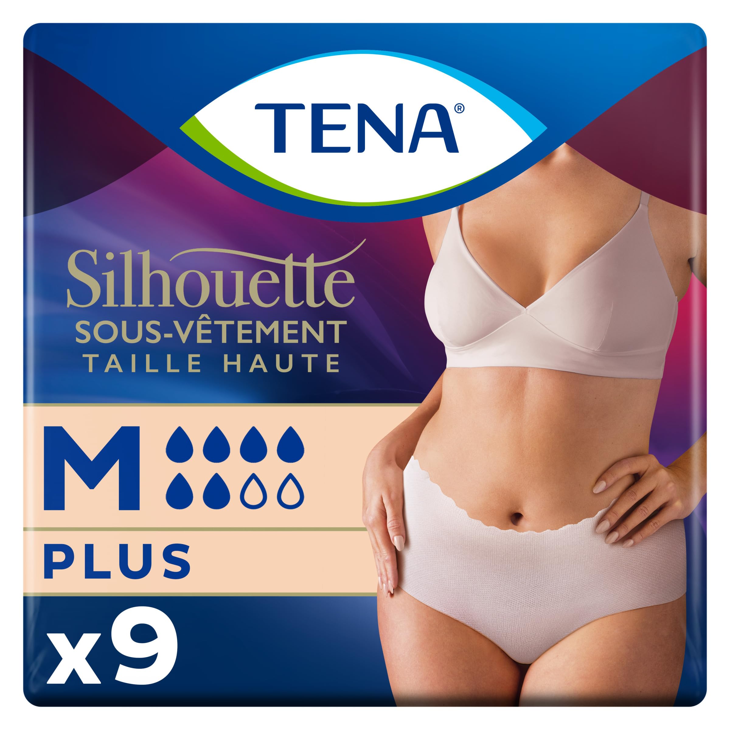 TENA Silhouette Plus Hohe Taille – Einweg-Unterwäsche | Einweg-Unterwäsche für Inkontinenz Damen – Creme – Größe M – 9 Höschen
