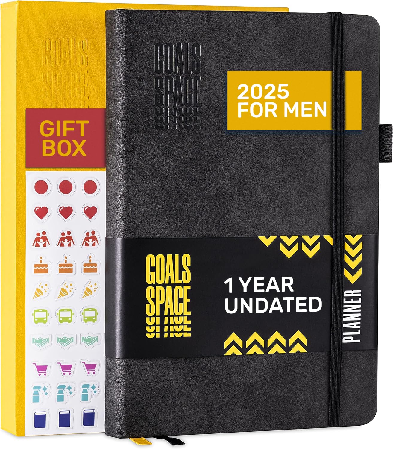 GoalsSpace 2025 Undated Daily Planner - A5 Vegan Leather - Productivity & Procrastination Journal - Includes Stickers & Gift Box - For All