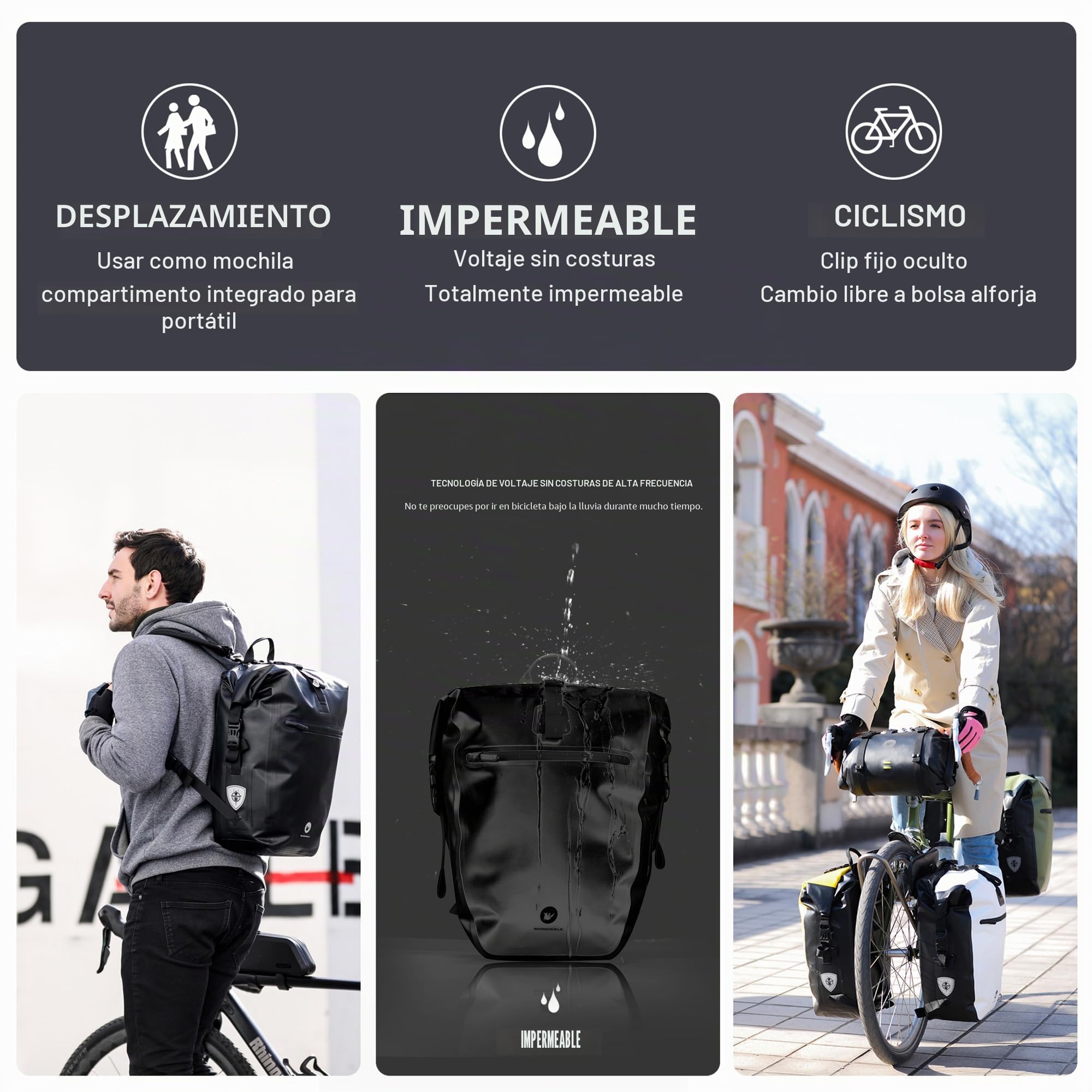 ENJOHOS Alforjas Bicicleta Impermeable Mochila Portátil Bici Multifuncional Bolsa Bicicleta para Portaequipajes Bicicleta Trasero Maleta Bolsa de Viaje Lateral Ciclismo MTB, Negro-27L