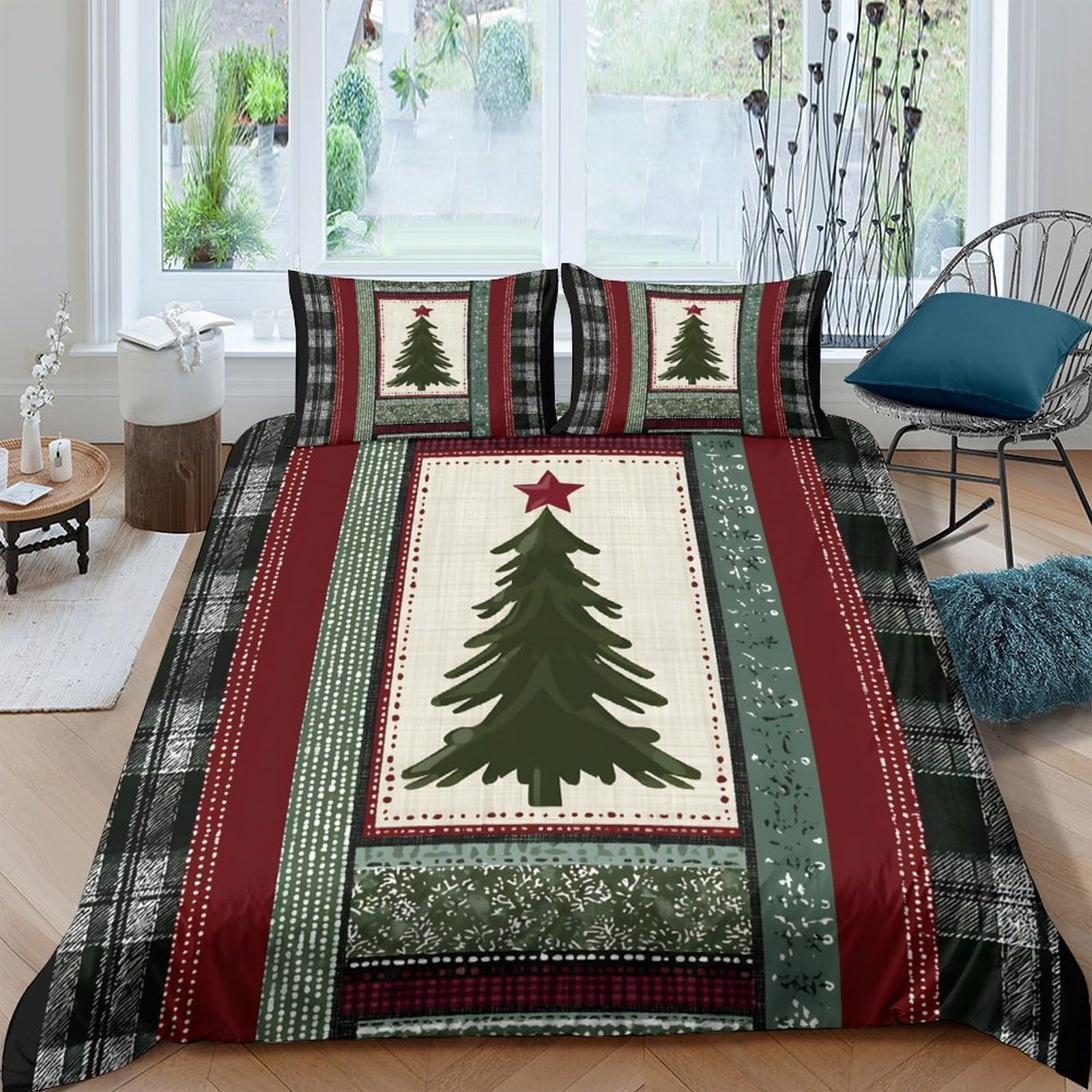 Ctjqhvkz Style-9 3D Printed Christmas Tree Fitted Sheet Microfiber Soft Breathable Plaid Pine Bed Cover For Bedroom Lodge Decor Single（135X200cm）