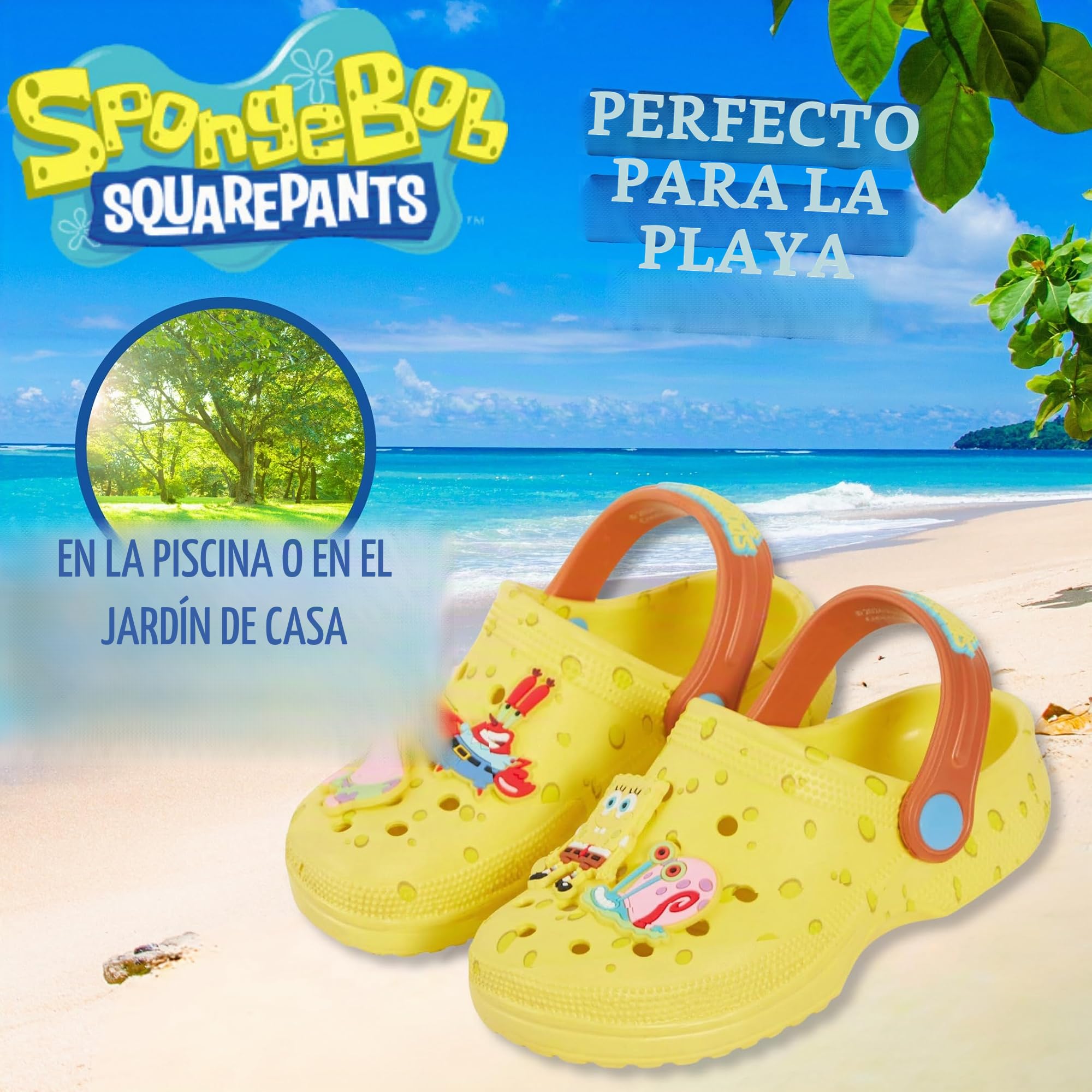 SPONGEBOB SQUAREPANTS Zuecos Charms Sandalias para niños Chanclas de Verano con Correa Trasera Zapatos de Playa Vacaciones