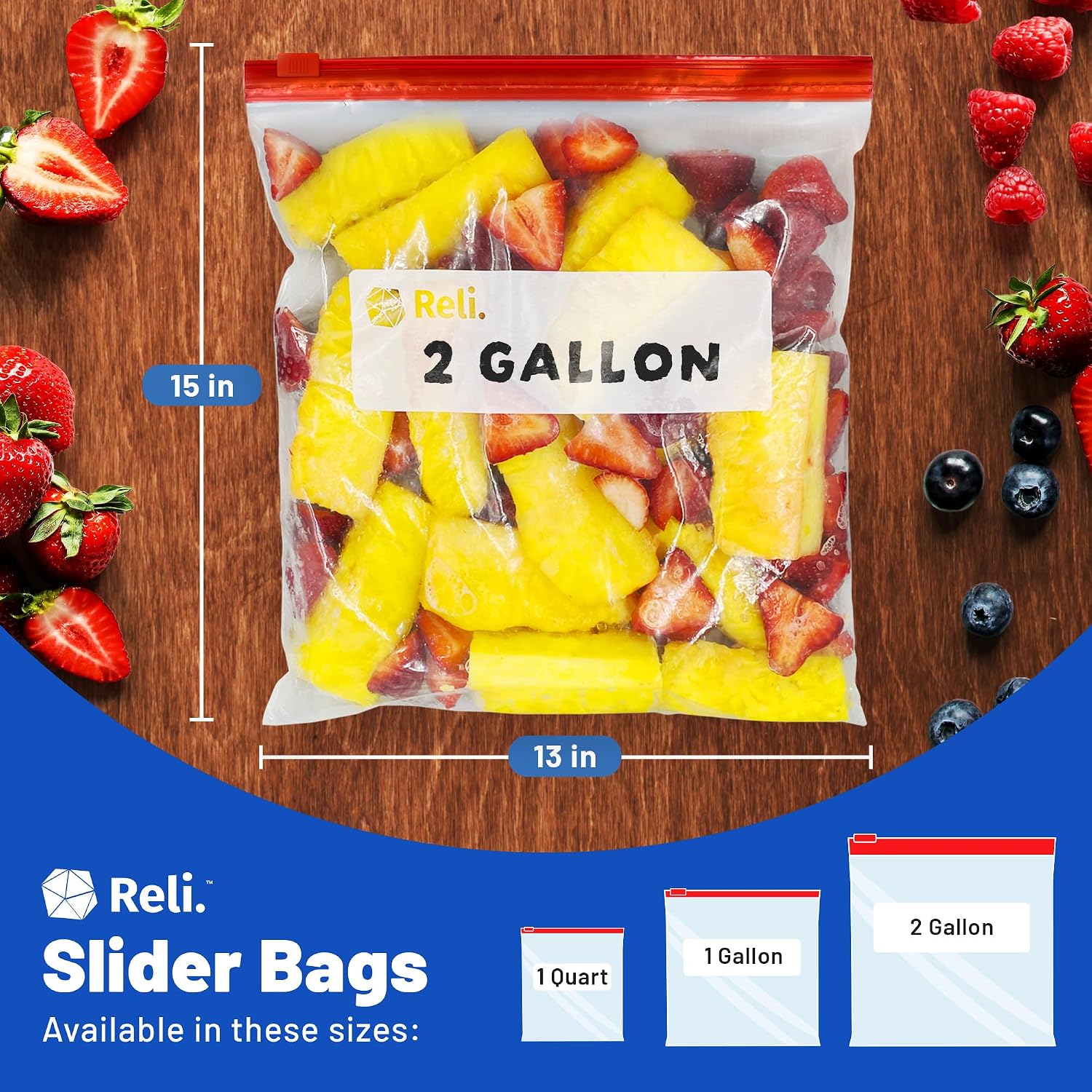 Reli. 2 Gallon Food Storage Bags (50pk) | Resealable Storage With Sliders image 2