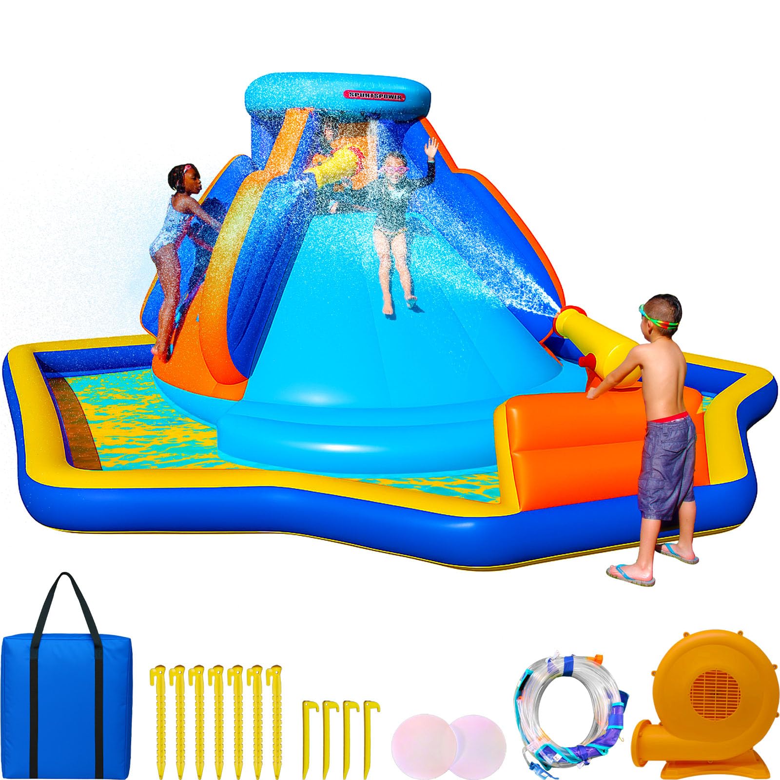 Sportspower Battle Ridge Inflatable Water Slide with Water Cannons and Climbing Wall
