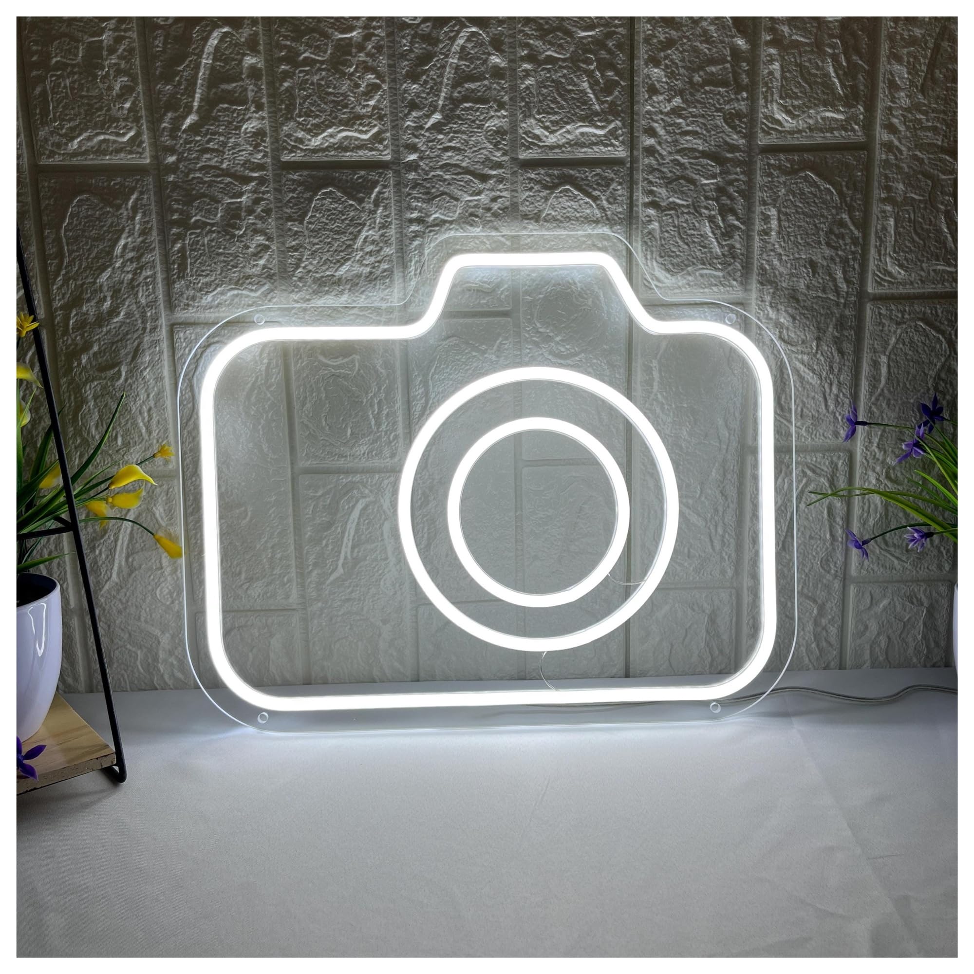 RONGCH Hanging Art Signs Camera Neon Sign Photography Studio Decor Room Bedroom Game Pet Store Birthday Party Nursery Cozy Home Spaces 40cm