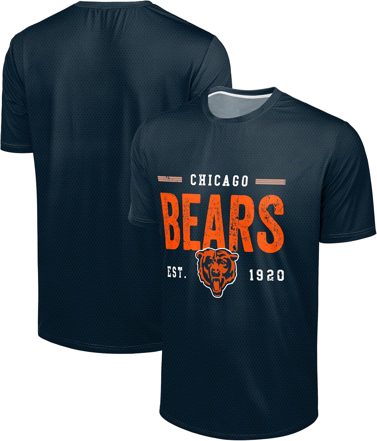 FOCO NFL Men's Officially Licensed Football Team Logo Wordmark Distressed Performance Team Color Crewneck T-Shirt