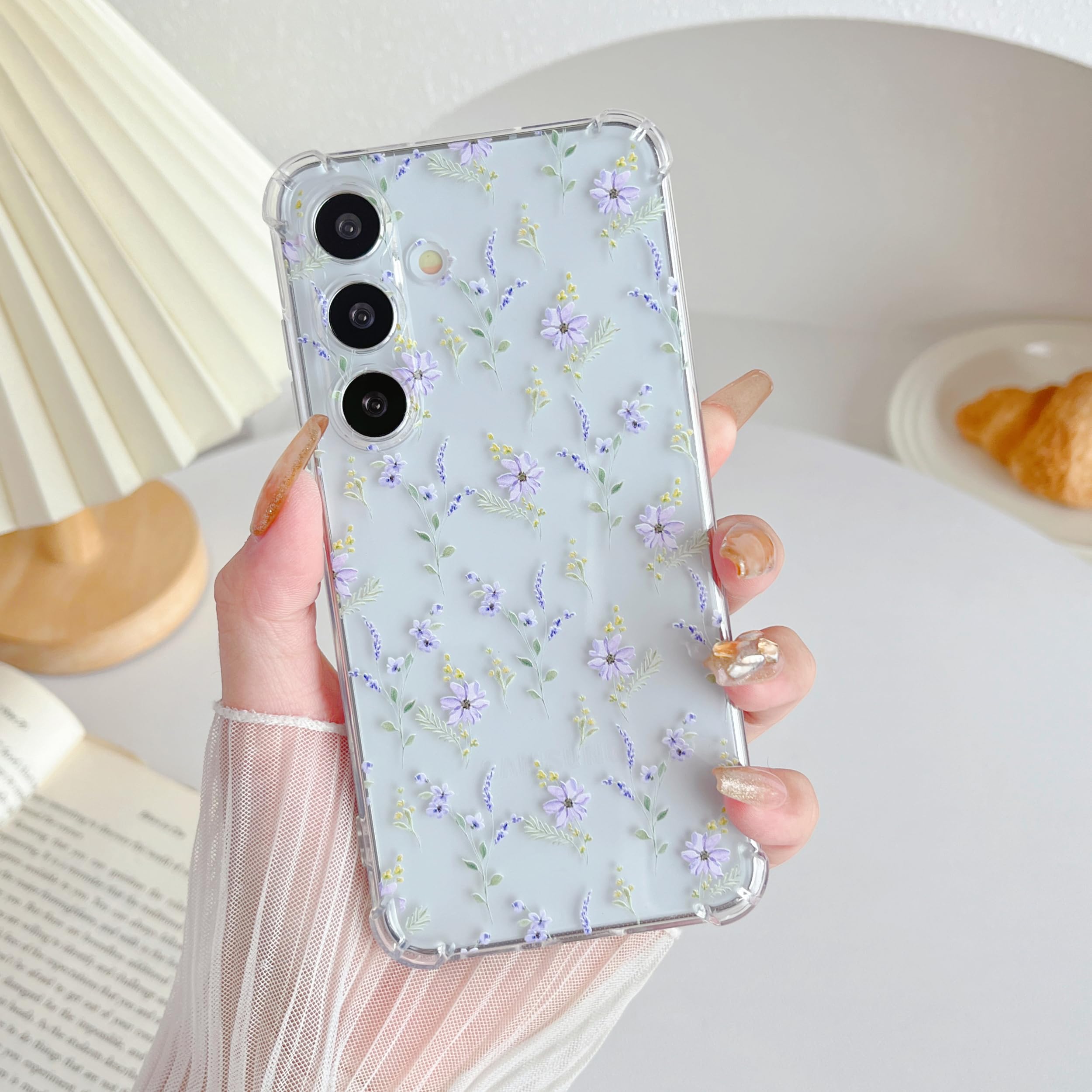ZTOFERA Case for Samsung Galaxy A35 5G, Transparent Clear Soft TPU Case with Flower Pattern, Ultra Slim Anti-scratch Silicone Gel Protective Bumper Cover for Samsung A35 - Purple Flower