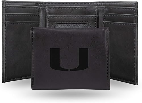 Vista 201 de Rico Industries NCAA - Cartera triple grabada con láser y tres pliegues grabada con láser, accesorio para hombre Negro