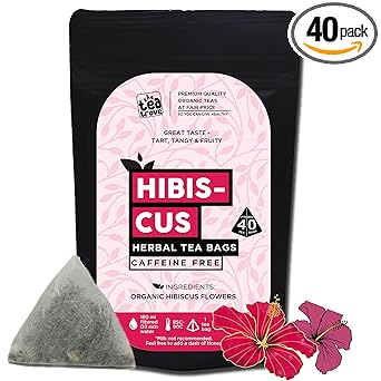 the tea trove Organic Hibiscus Tea Leaves Bags - 40 Eco-Friendly Hibiscus Flower Tea Bags In Resealable Pouch - Caffeine Free | Pack Of 1, 60 Grams - image, photos