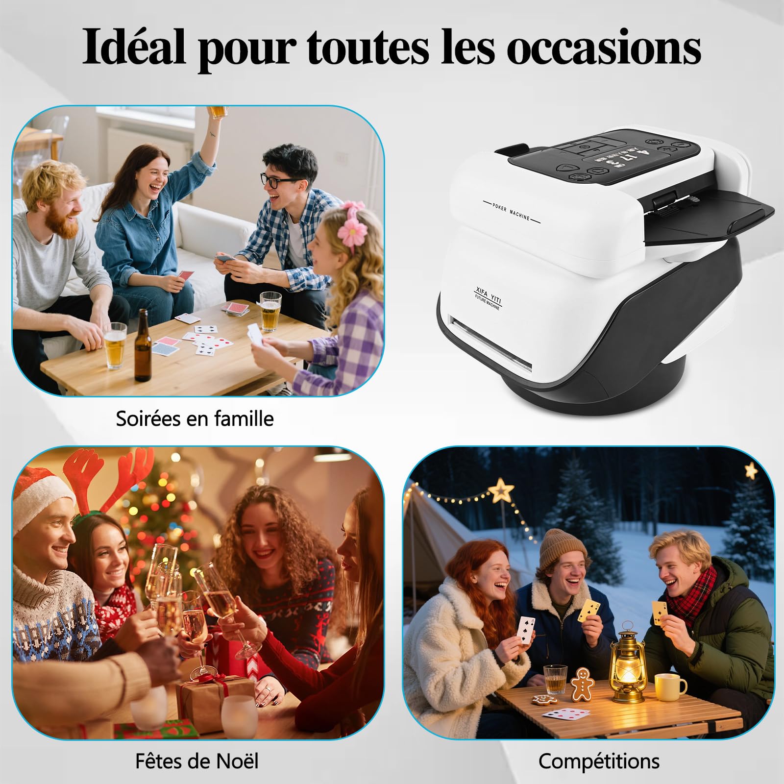 2 en 1 Distribuidor y barajador automático, Giro 360° para 1–2 Barajas, 1–8 Jugadores, Recargable, para Póker, Blackjack, UNO y Texas Hold'em, con Modo de Juego Personalizable
