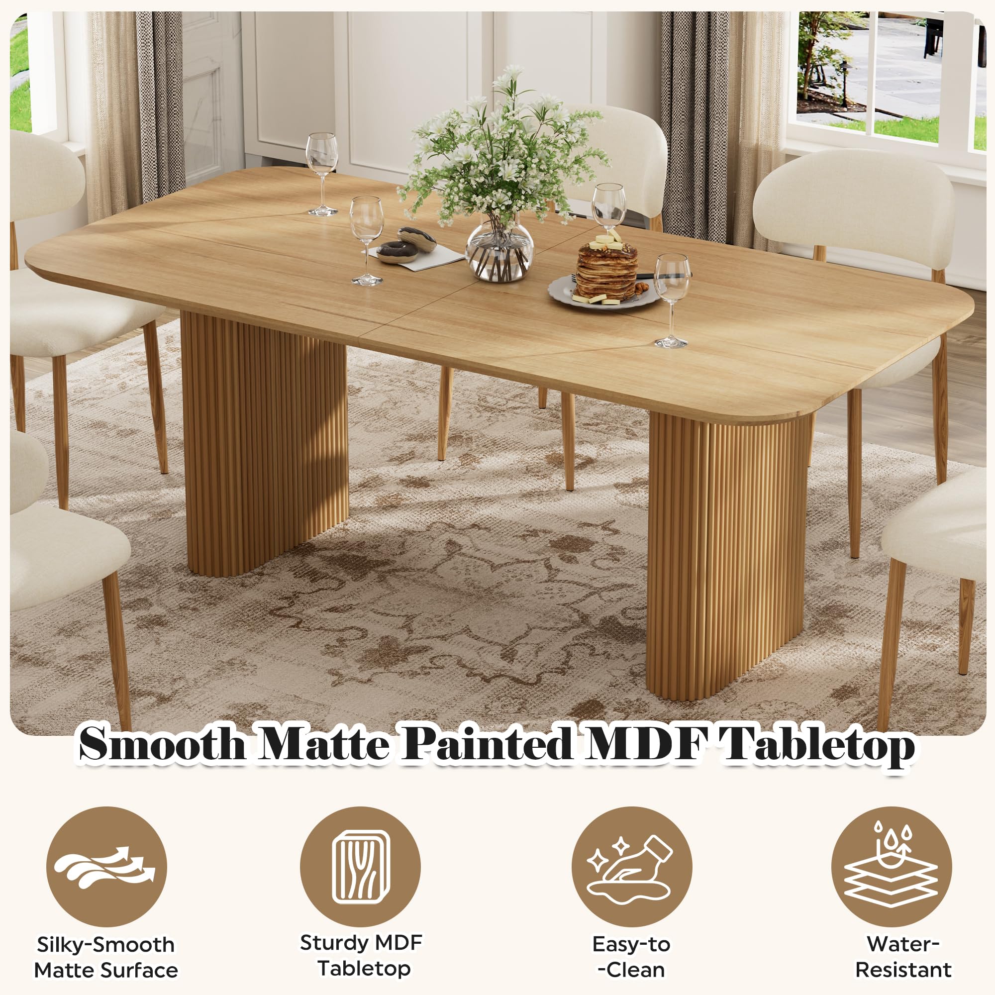 RGZ Tavolo da pranzo ovale in legno, 180,3 cm, moderno, rettangolare, per 4-6 persone, facile da montare, con gambe ondulate, per sala da pranzo, casa, ufficio, sala riunioni