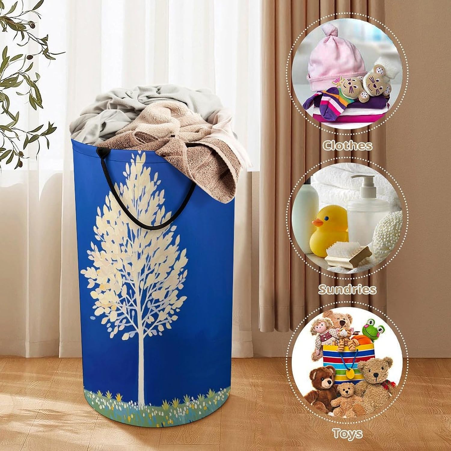 The White Tree Laundry Basket, Collapsible Dirty Clothes Hamper with Easy Carry Handles, Large Storage Basket for Laundry Room Dorm, Family image 3