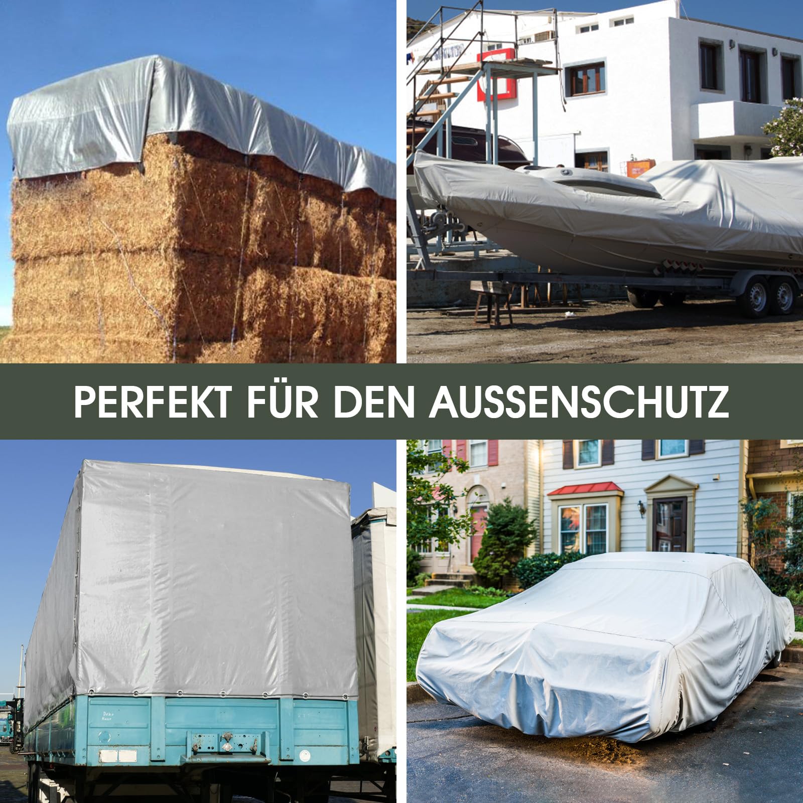 SHANNA Abdeckplane 3x5 m Wasserdicht, 180 g/m² PE Schutzplane Gewebeplane mit Ösen, UV Stabil Reißfest LKW Plane, Mehrzweck Abdeckung für Gartenmöbel Holz Pool Trampolin Auto, Grau-Grün