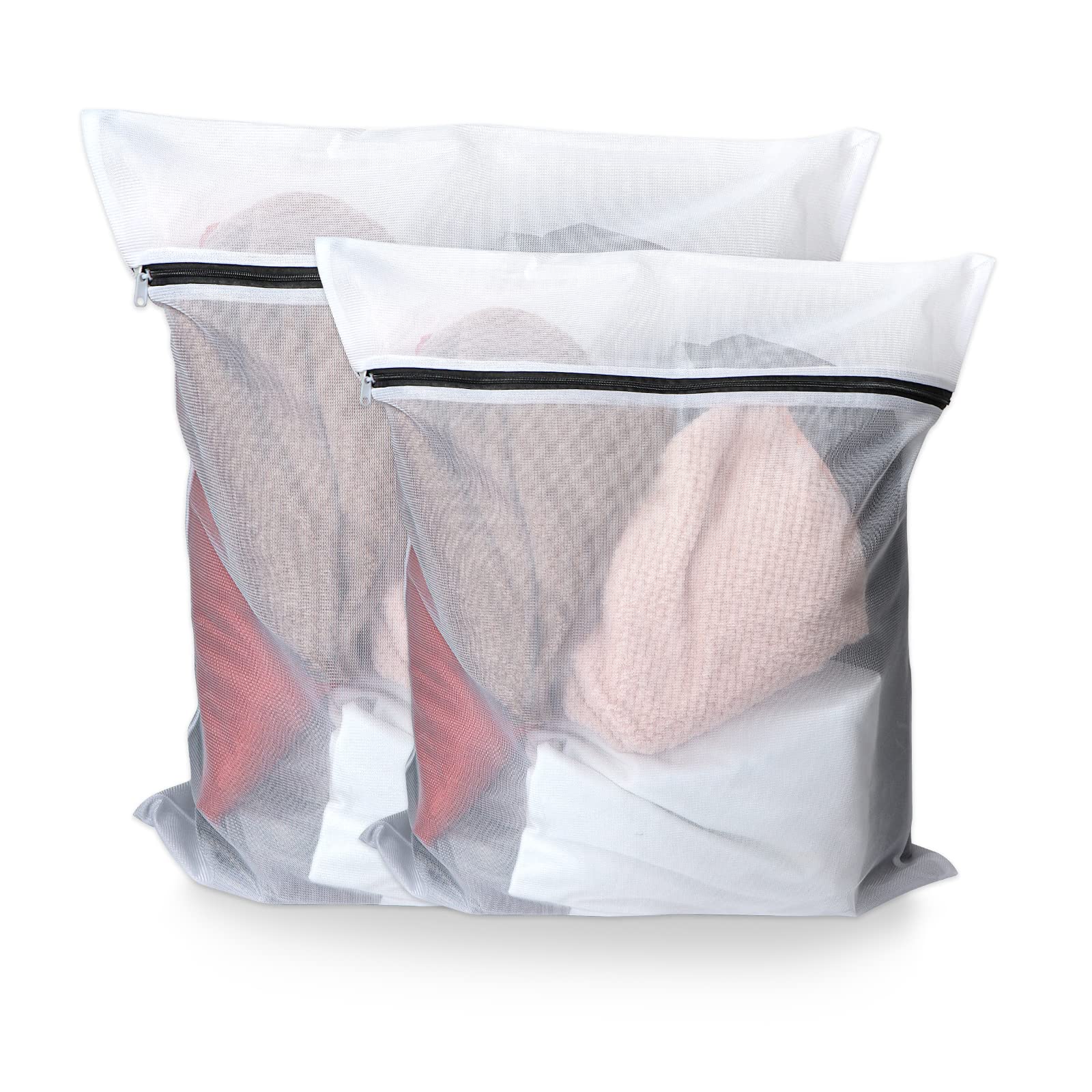 Juliyeh 2 PCS Mesh Laundry Bags, 60x50cm/40x30cm Laundry Bags for Washing Machine Reusable and Durable Mesh Wash Bags for Laundry Delicates Blouse, Hosiery, Lingerie and Baby Clothes(L+M, White)