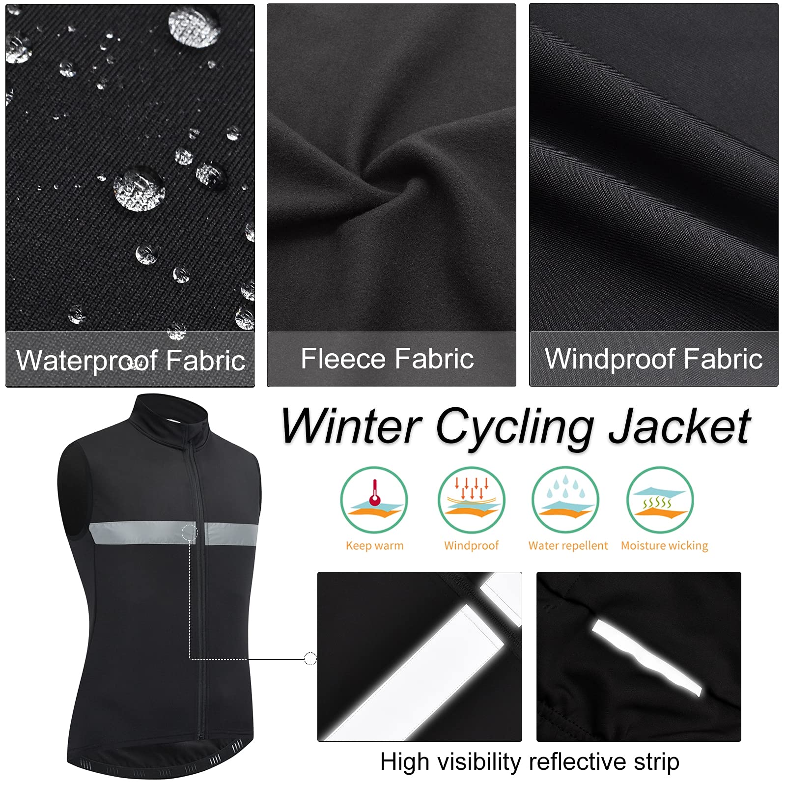 Gilet Ciclismo Invernale Antivento E In Pile - Riflettente, Con Tasche, Per MTB E Strada - Foto 7