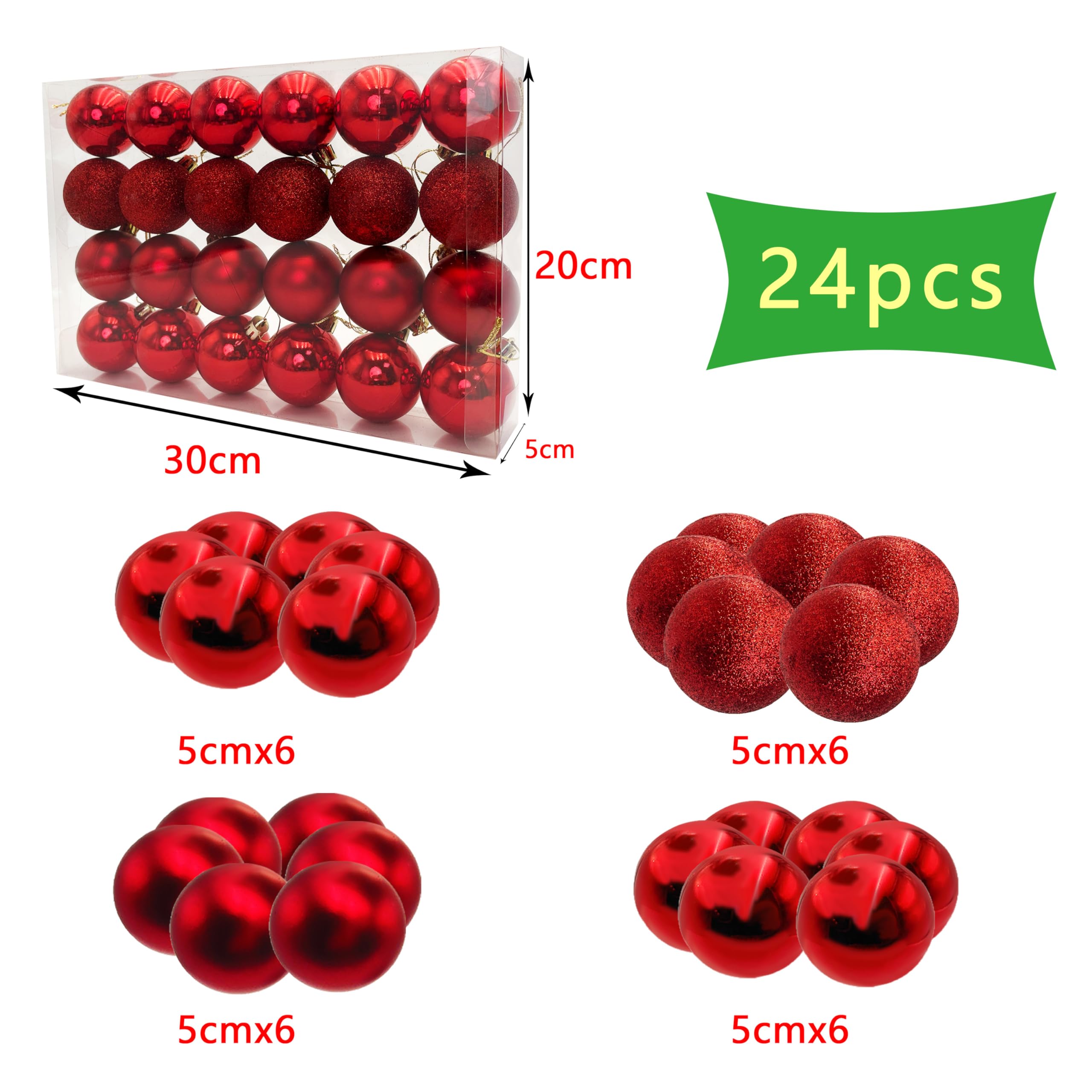Oosterik Home - 34 Onbreekbare kerstballen in koker diameter 7 cm rood watermeloen