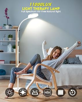 Light Therapy Lamp 11000 Lux, LED Full Spectrum UV-Free Sunlight Lamp