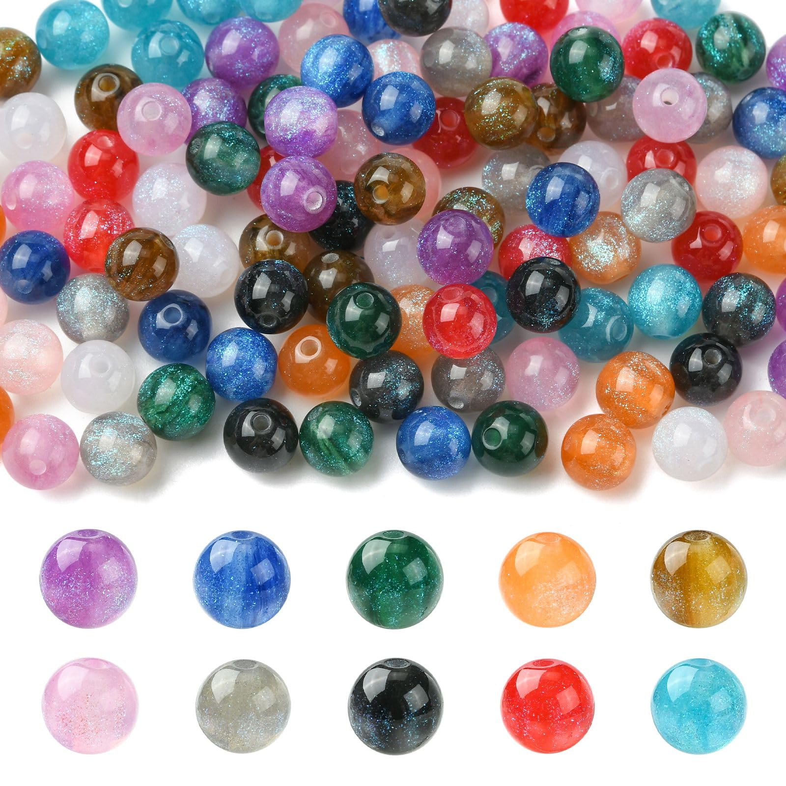 UR URLIFEHALL 120 Pcs 12 Colours Imitation Cat Eye Beads 8mm Resin Round Spacer Beads for DIY Necklaces Bracelet Earrings Jewellery Making