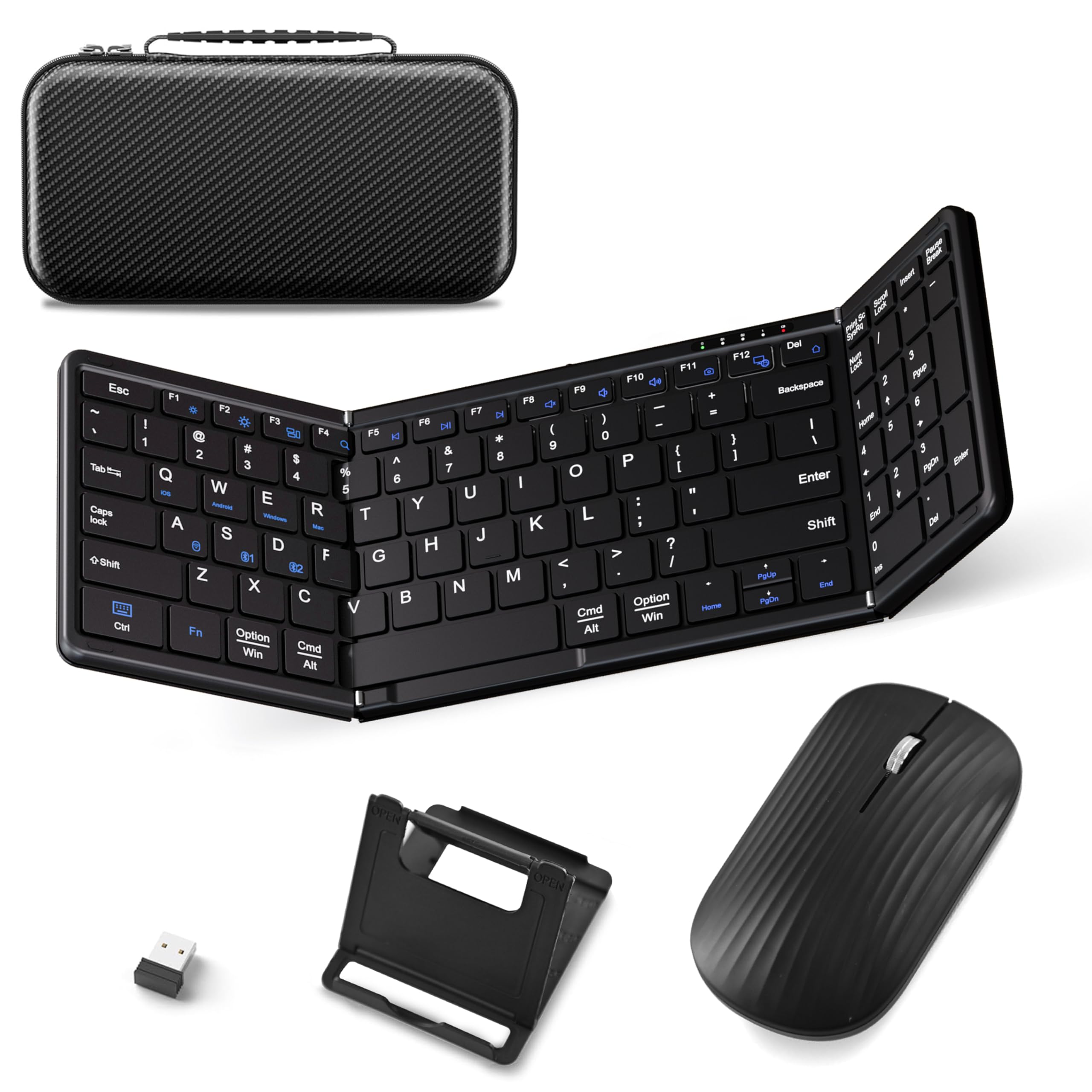 Gurjot Foldable Keyboard and Mouse, Folding Bluetooth Keyboard Combo, 2.4G + BT5.1, Full-Sized Portable Rechargeable Keyboard & Wireless Keyboard Mouse Set for Windows Android Mac iOS Business Travel