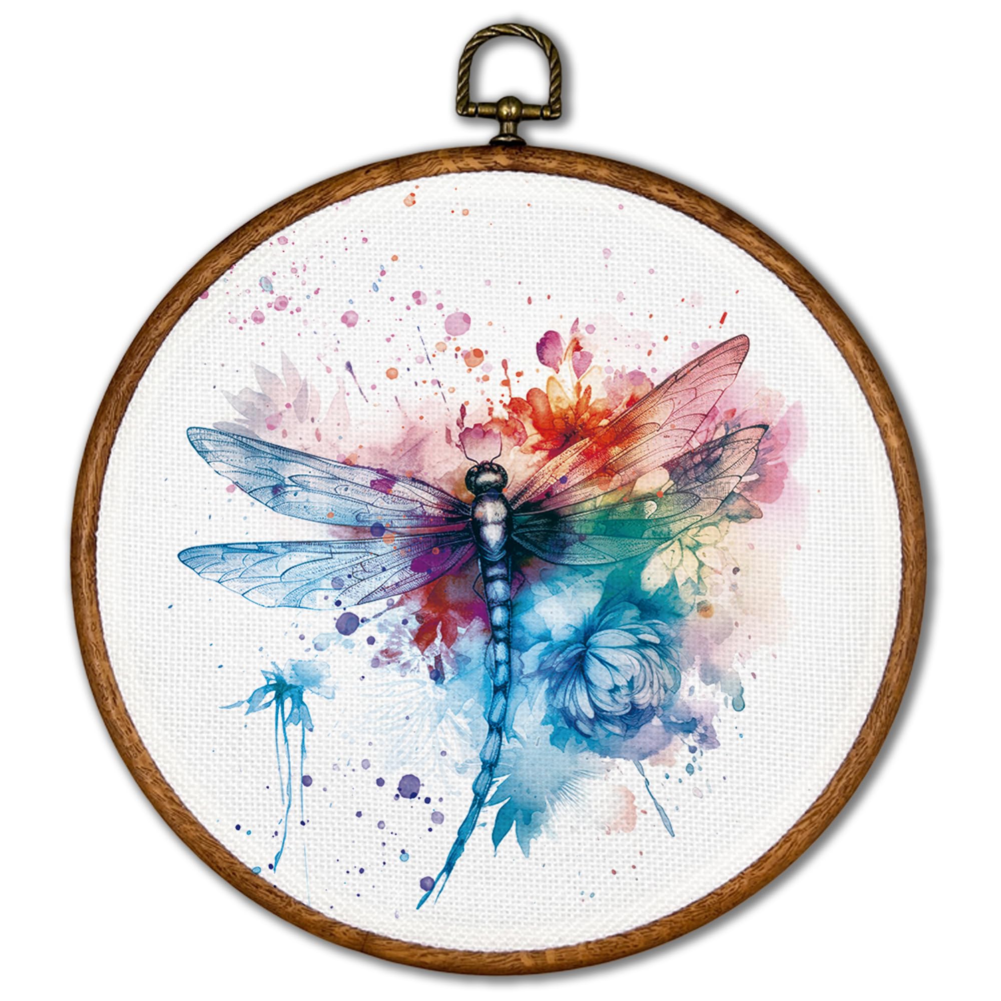 KSDUT Dragonfly Wall Decor Art - Moody Insect Wall Art Canvas Frame Hanging Prints, Boho Blue Colorful Vintage Retro Round Wall Art Decor for Home Bedroom Farmhouse Decorations 10"x10"
