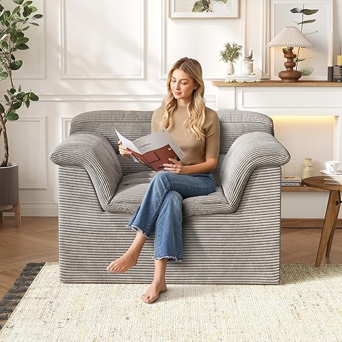 Miniatura 21 de Sofá Seccional Cloud de 51", Sofá Modular Moderno con Asiento Profundo, Cómodo Sofá Individual Comprimido, Sofás Tapizados de Pana para Sala