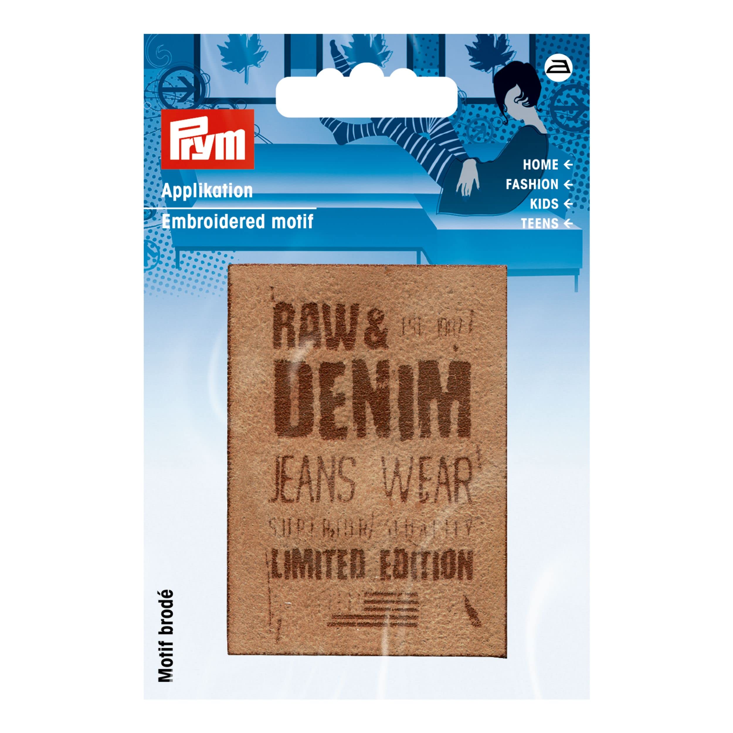Prym 922000 Appliqué Label RAW&Denim Imitation Suede Sand, beige